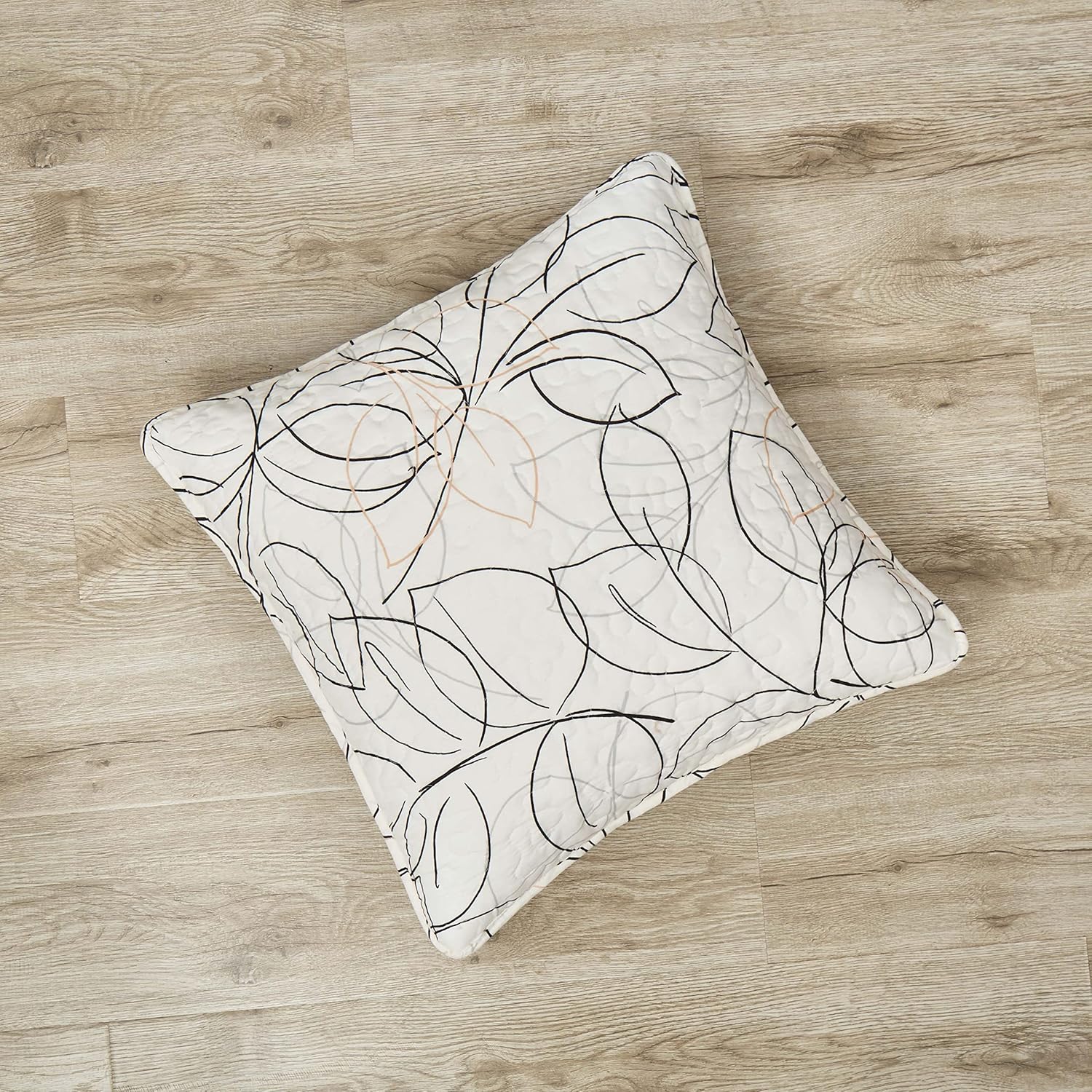 Tache Modern Abstract Floral Throw Pillow Cover Leaf Minimalist Line Art White Black Grey Gold Quilted Square Sham Pillow Cushion Covers, 2-Pack, 18x18