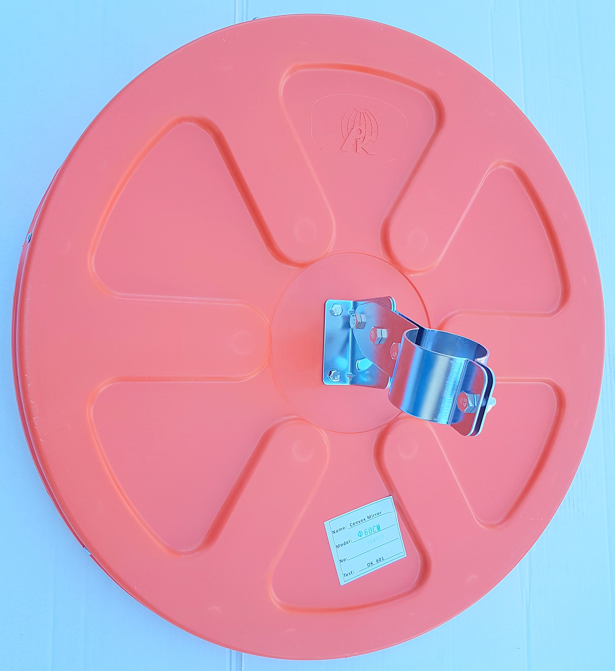 Miroir routier convexe, orange, 60 cm, pour la sécurité routière et commerces, avec support de fixation réglable pour des poteaux de 60 mm