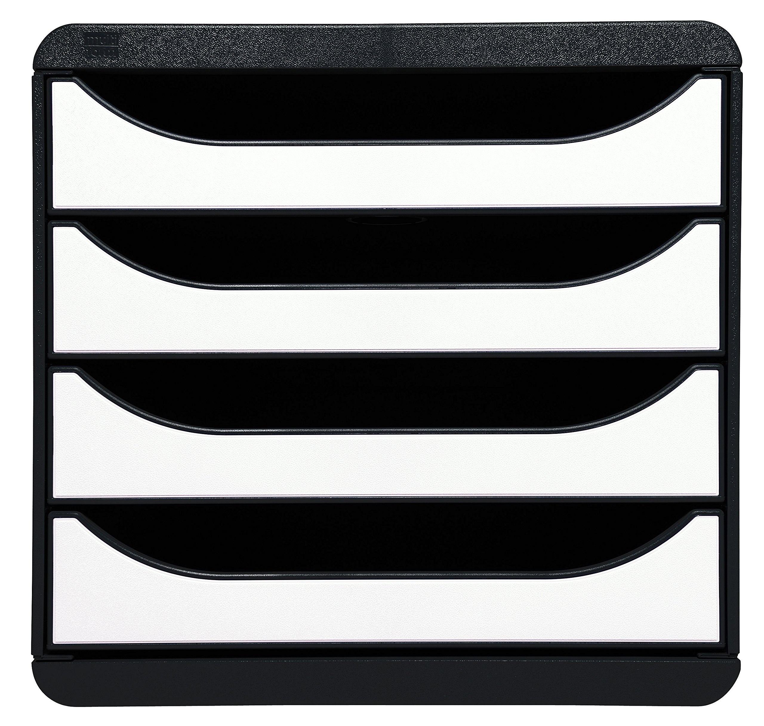 Exacompta 3104213D - Módulo individual para documentos A4 + con 4 cajones, ultra-rígido y con stop de seguridad - 347x278x267 mm - BIG-BOX - Negro/blanco brillante