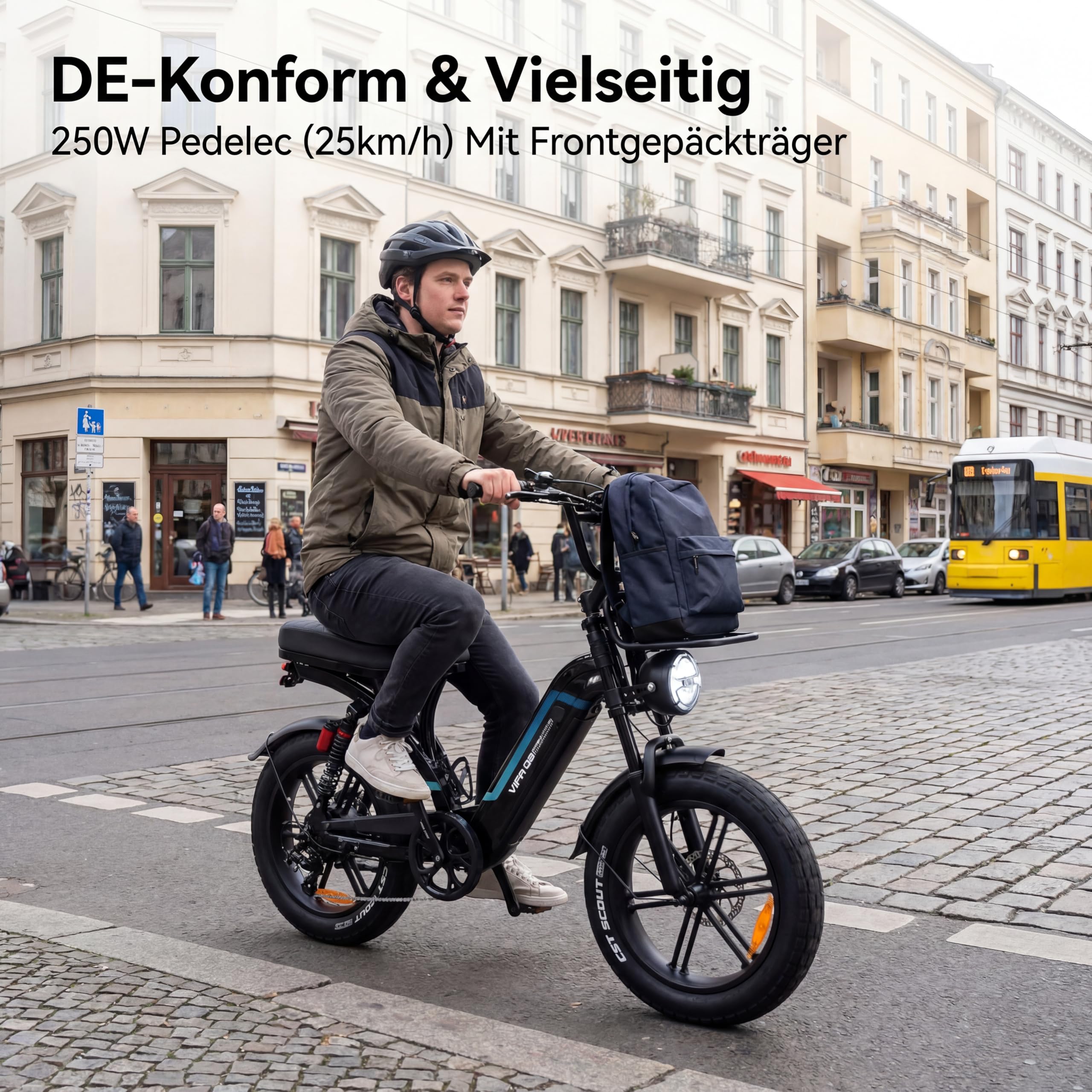 OUXI Q8 E-Bike 20 Zoll Fatbike Elektrofahrrad Pedelec, 250W Motor 60Nm, 48V 15Ah Akku 60-80km, Hydraulische Scheibenbremsen, Vollfederung, Blinker & Frontgepäckträger