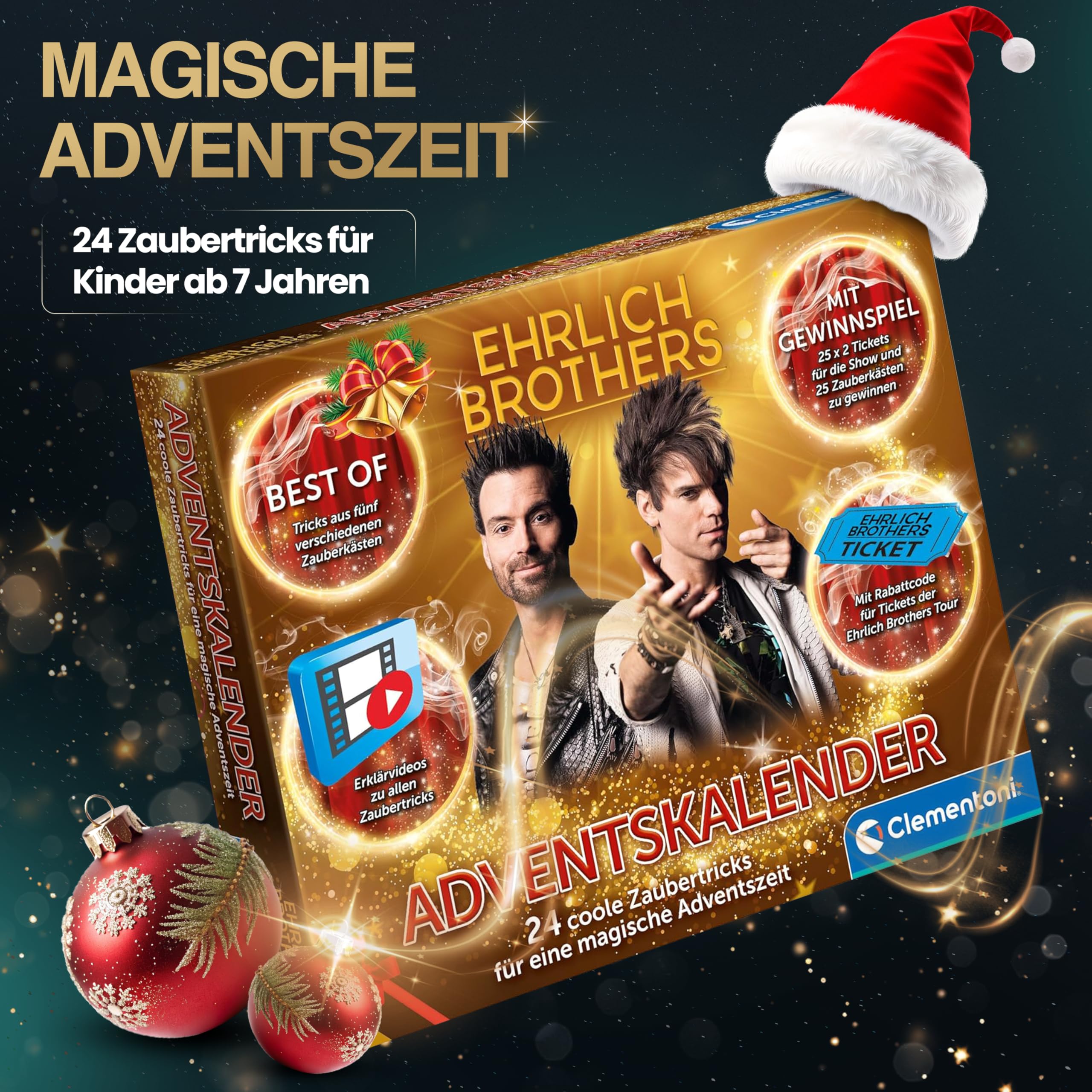 Ehrlich Brothers Adventskalender - Weihnachtskalender der Magie mit 24 Zaubertricks für Kinder ab 7 Jahren von Clementoni 59407