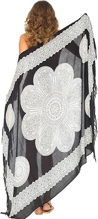 SHU-SHI Womens Beach Swimsuit Cover Up Flower Sarong Wrap with Coconut Clip