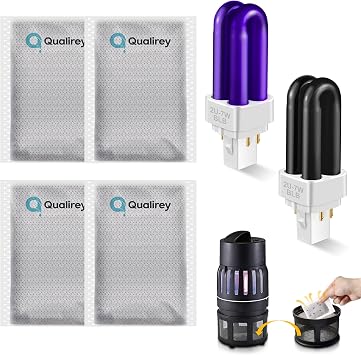 Qualirey 2 Pack 41050 7W Replacement Bulbs with 4 Pack Mosquito Attractants Refill, Compatible with DynaTrap DT1050 DT1100 DT1250, 1/2 Acre Trap UV Light Tube, Mosquito Trap Replacement Kit