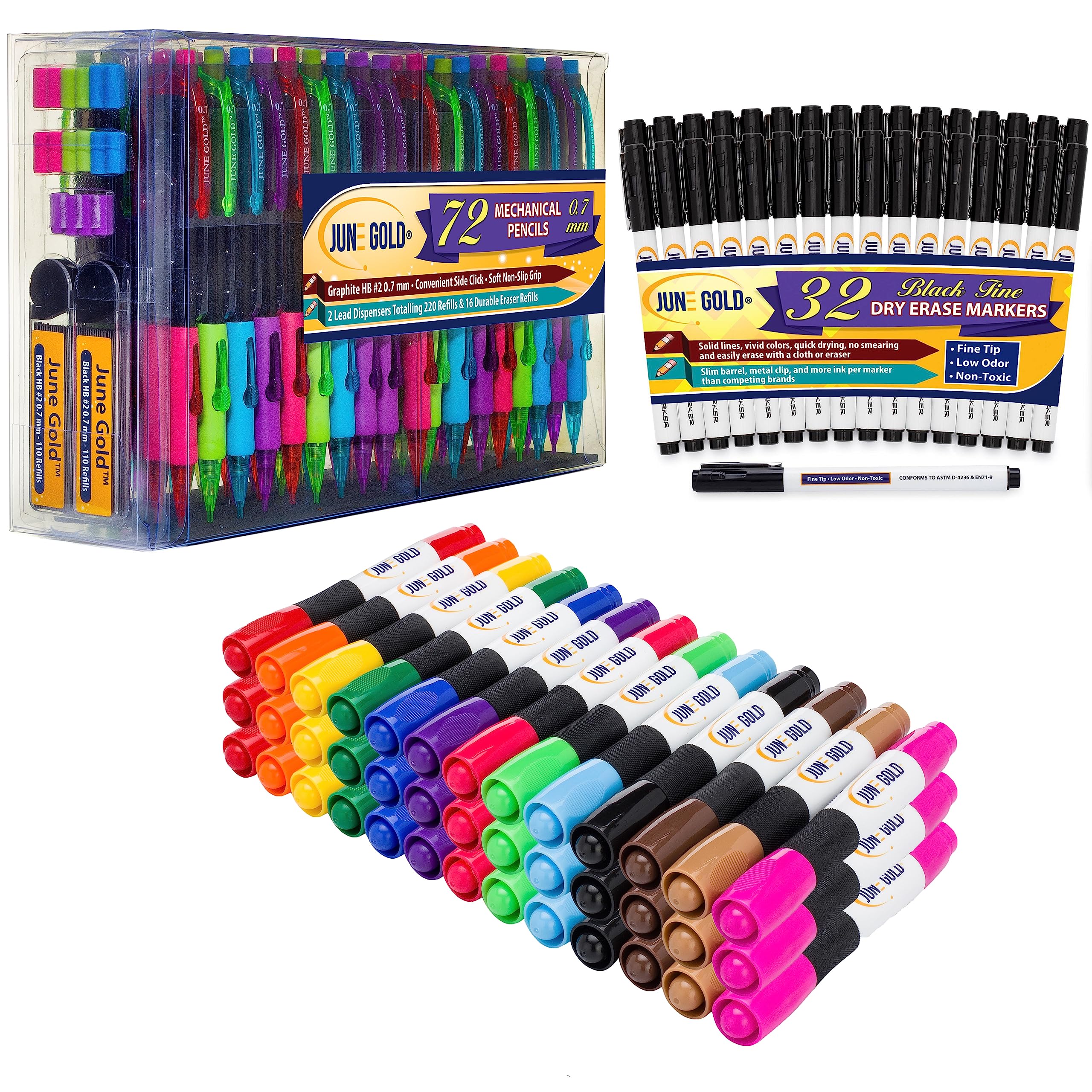 June Gold72 Mechanical Pencils, Lead/Eraser Refills, 39 Chisel Assorted  Markers, 32 Black Slim Markers - Main Image