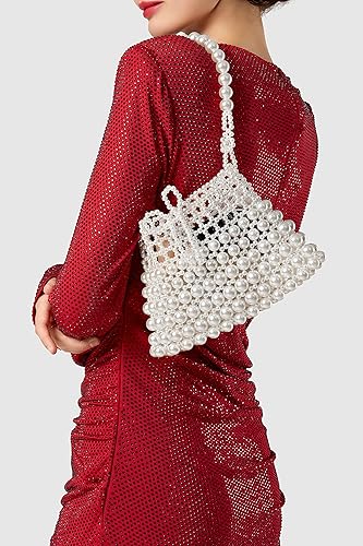 Miniatura 6 de BABEYOND Bolso de mano de perlas para mujer, bolsa de noche de novia, bolso formal con lazo, bolsa reticulada para fiesta, boda