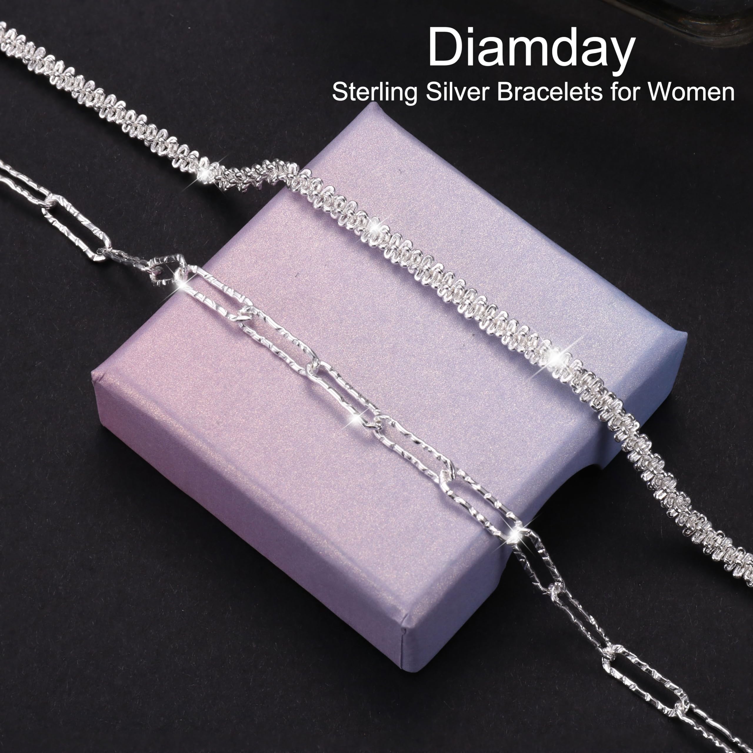 Diamday 2 bransoletki damskie, srebro wysokiej próby 925, srebrne