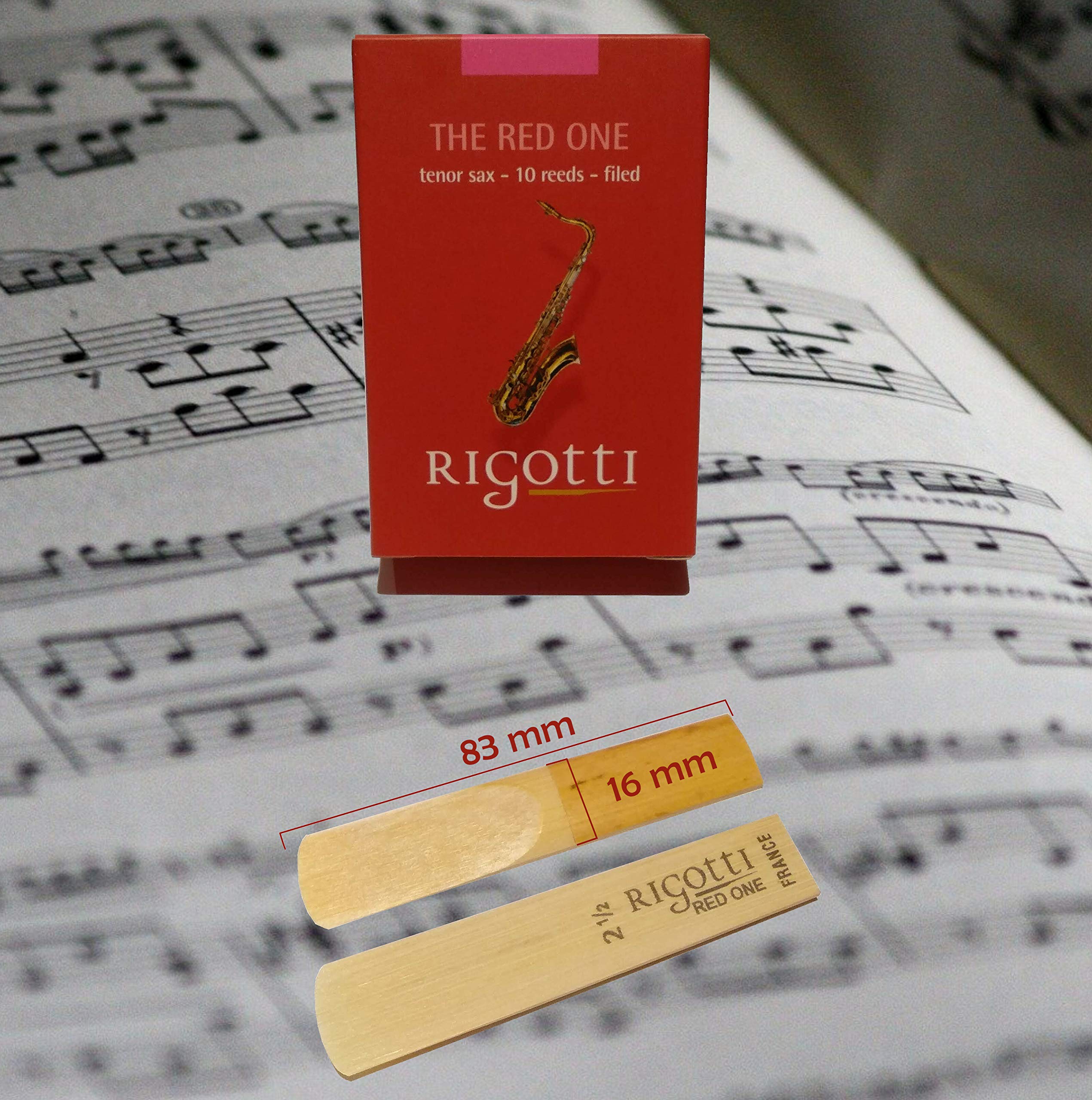 RIGOTTI Packung mit 10 Blättern für Tenor-Saxophon Stärke 3 MEDIUM - Gold Classical - The RED ONE - Hohe Qualität - Hergestellt aus Naturblättern, die im Süden Frankreichs in der Provence wachsen