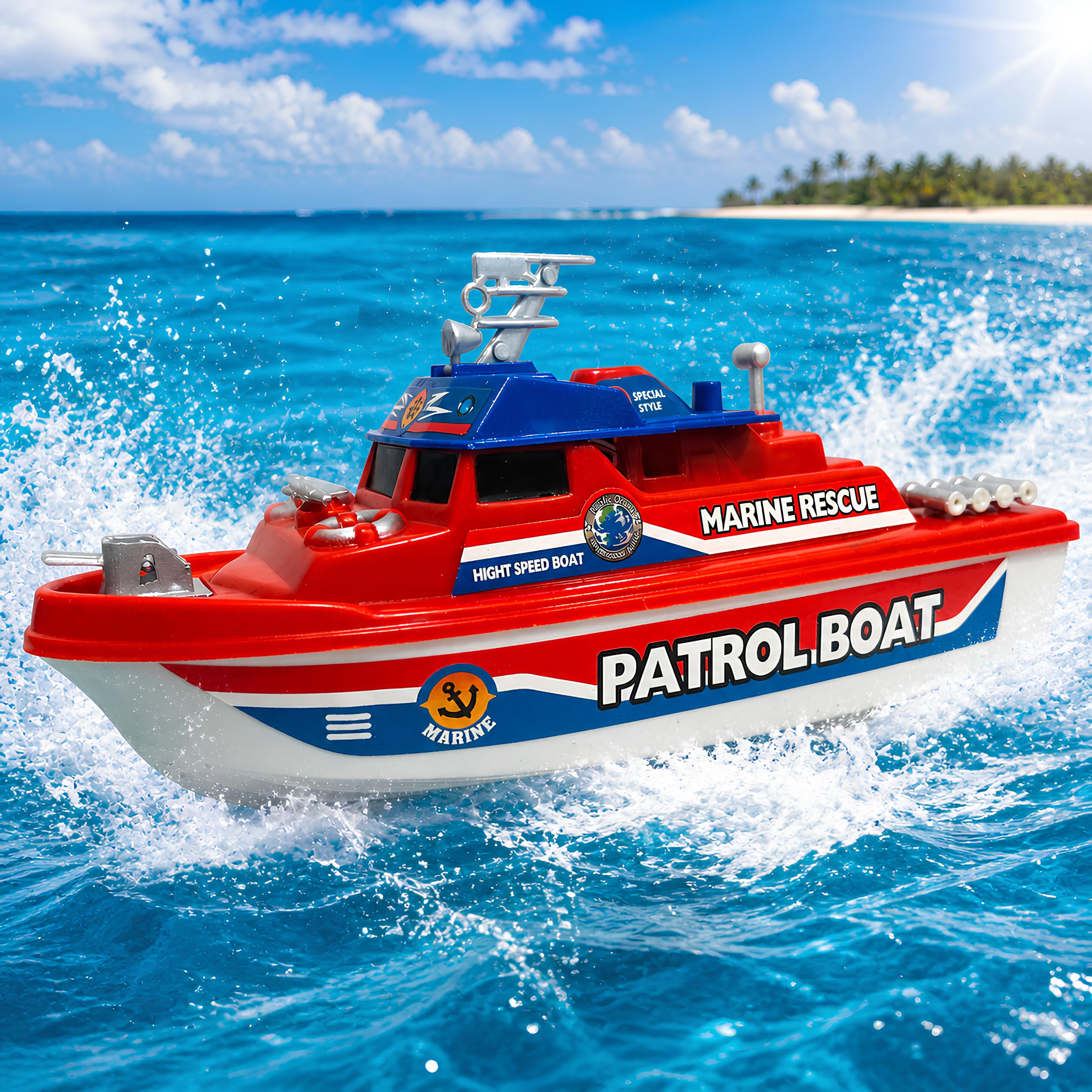 Barco de juguete motobarco con batería de trabajo Motobarco eléctrico Barco contra incendios Juguete Barco de bombero Rescate marítimo Barco de emergencia náutica a motor Guardia costera