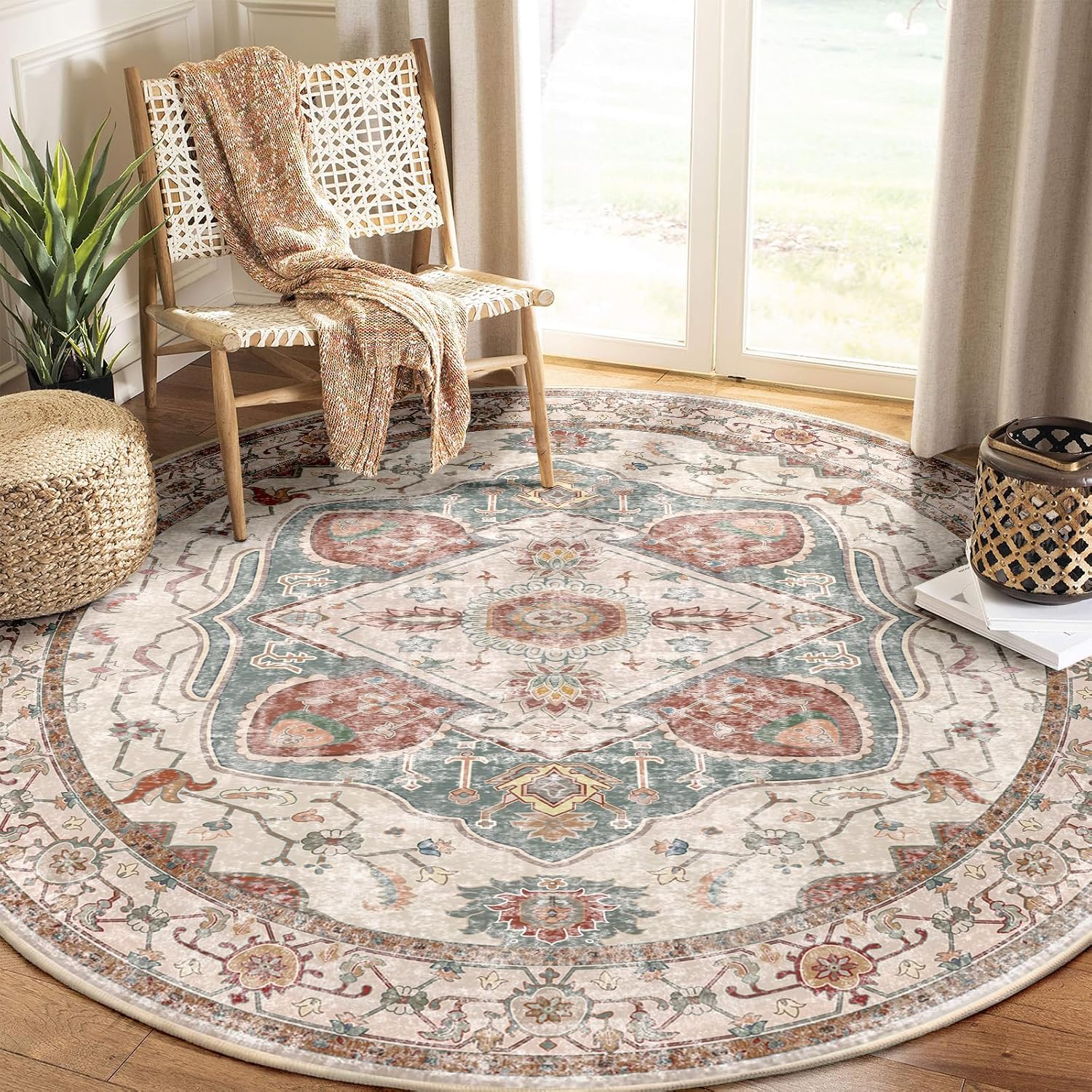 Amazon.com: RELEANY 6ft Round Rug 6ft Round Area Rug Machine Washable ...
