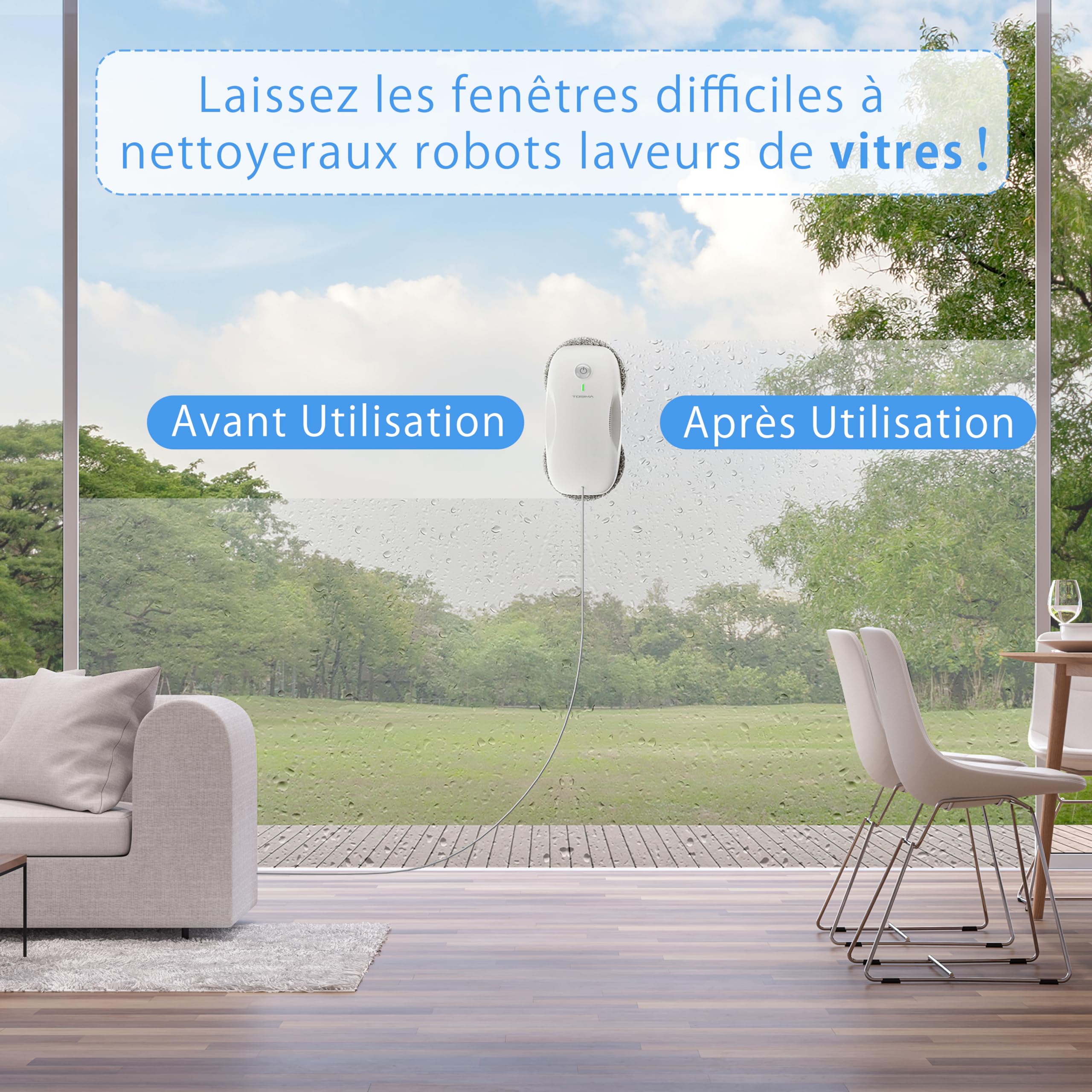 Tosima W2 Blanc Robot Nettoyeur vitre Automatique,Robot Nettoyeur de Vitres with 3800pa de Aspiration puissante,Triple système de sécurité,Lave à télécommand with 12 Chiffons