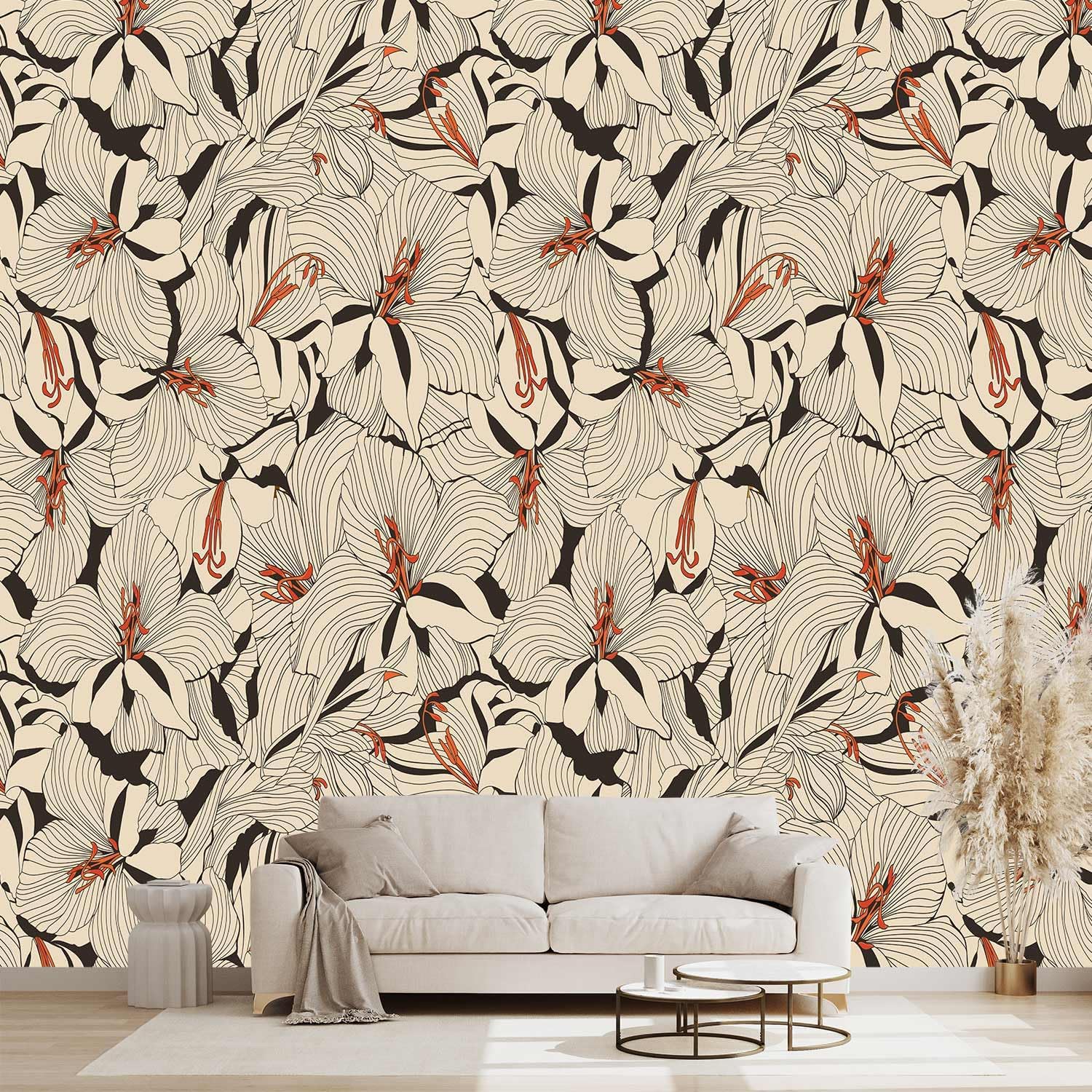 Abstract Floral Wall Mural for Bedroom Flowers Wallpaper - 137"x96" (Not Peel and Stick) W0001 137"x96"