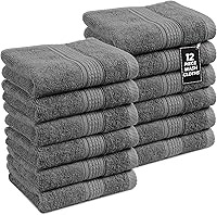Lane Linen 12-Pack Grey Cotton Washcloths 13x13 - Soft, Absorbent, Durable Ringspun Terry for Bath, Face & Body