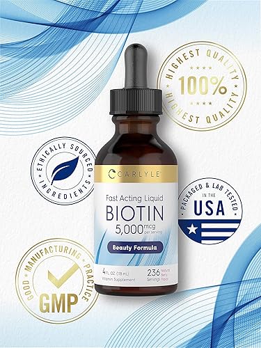 Miniatura 6 de Carlyle Biotin Liquid Drops 5000mcg  4 onzas líquidas  Sabor natural a bayas  Suplemento vegetariano, sin OMG y sin gluten