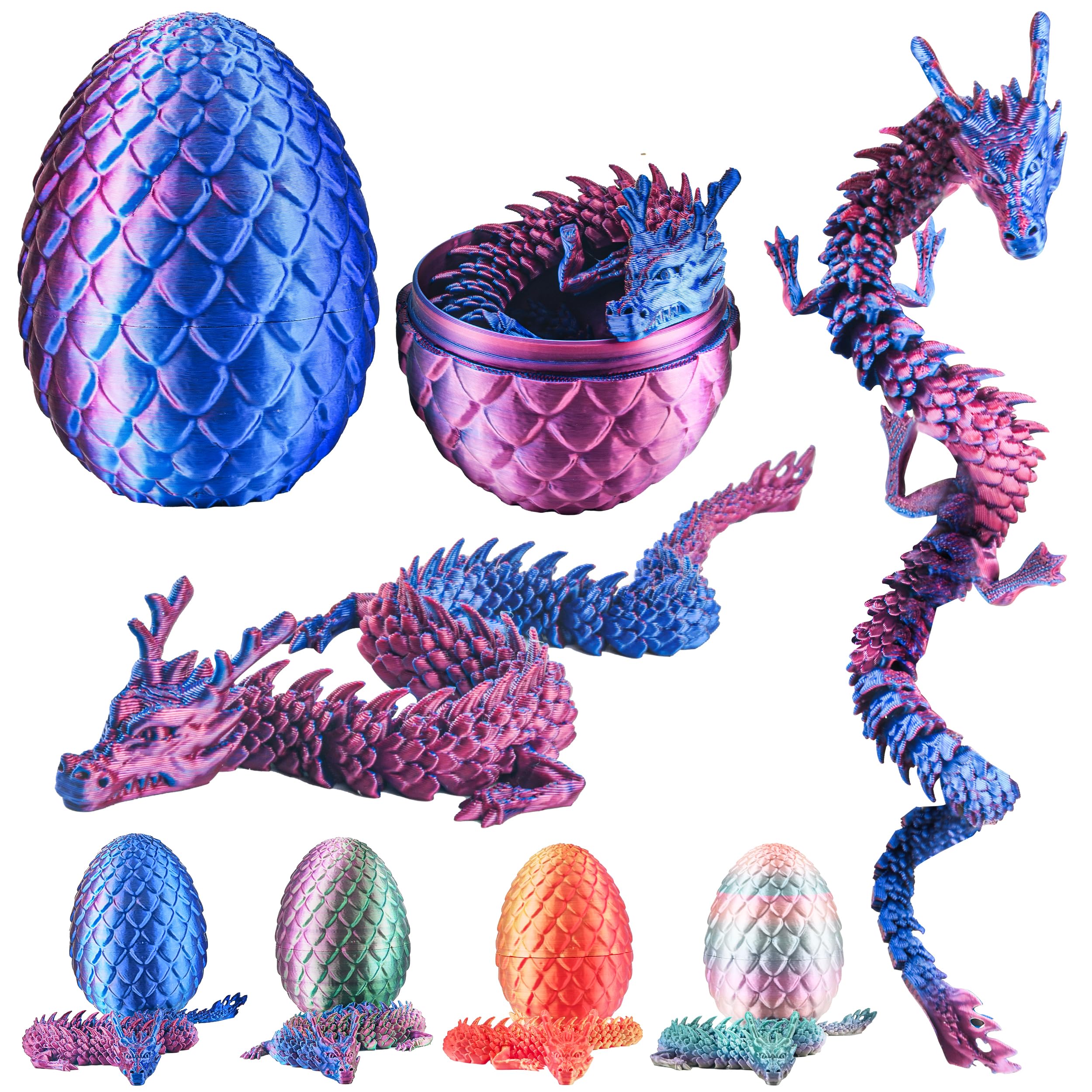 3D Printed Dragon in Egg 3D Dragon Eggs with Dragon Inside Articulated Dragon Mythical Pieces Dragon Home Office Decor Executive Desk Toys 3D Printed Dragon Egg for Kids Adults（ Blue ）-M