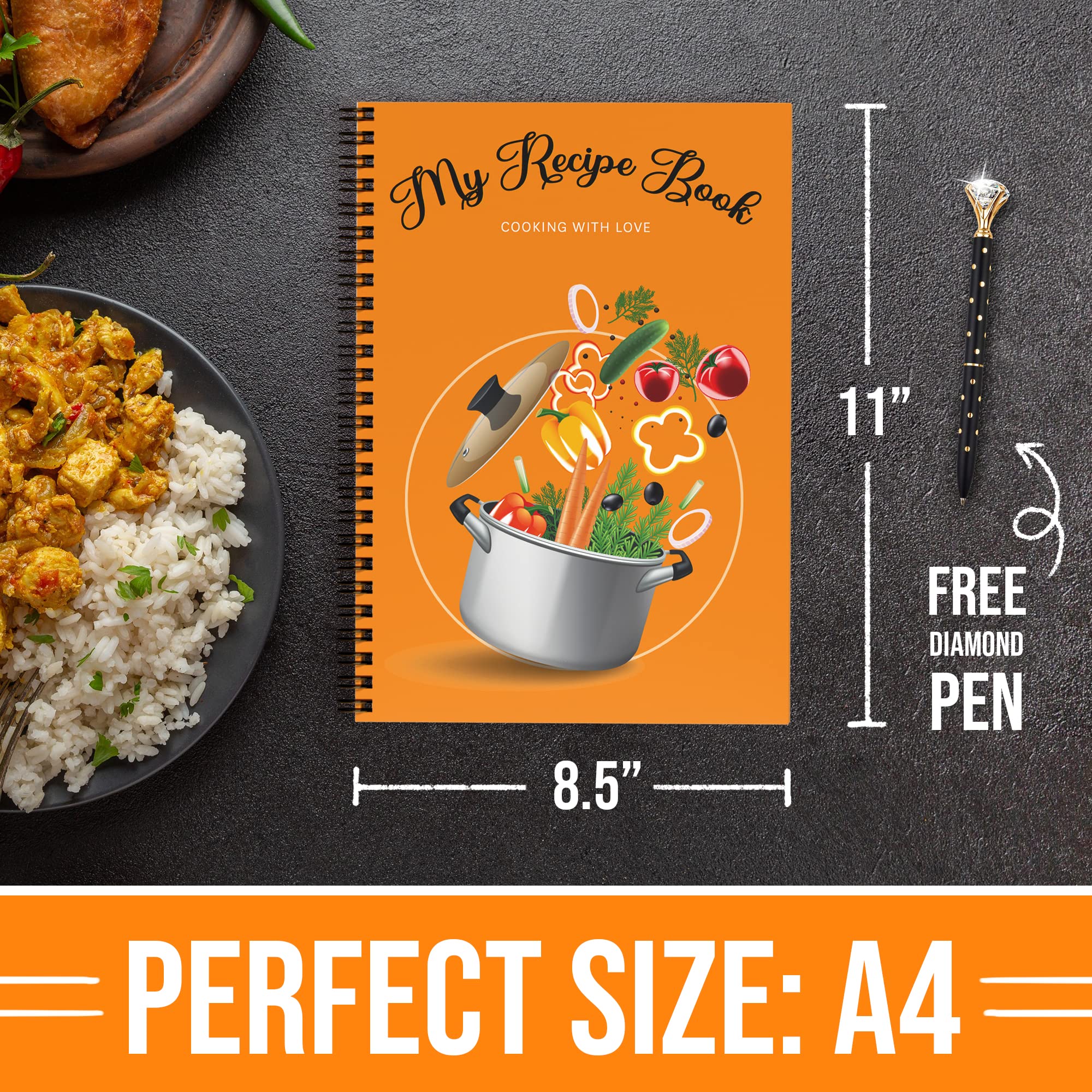 Recipe Book with Diamond Pen, Marble Recipe Book to Write Your Own