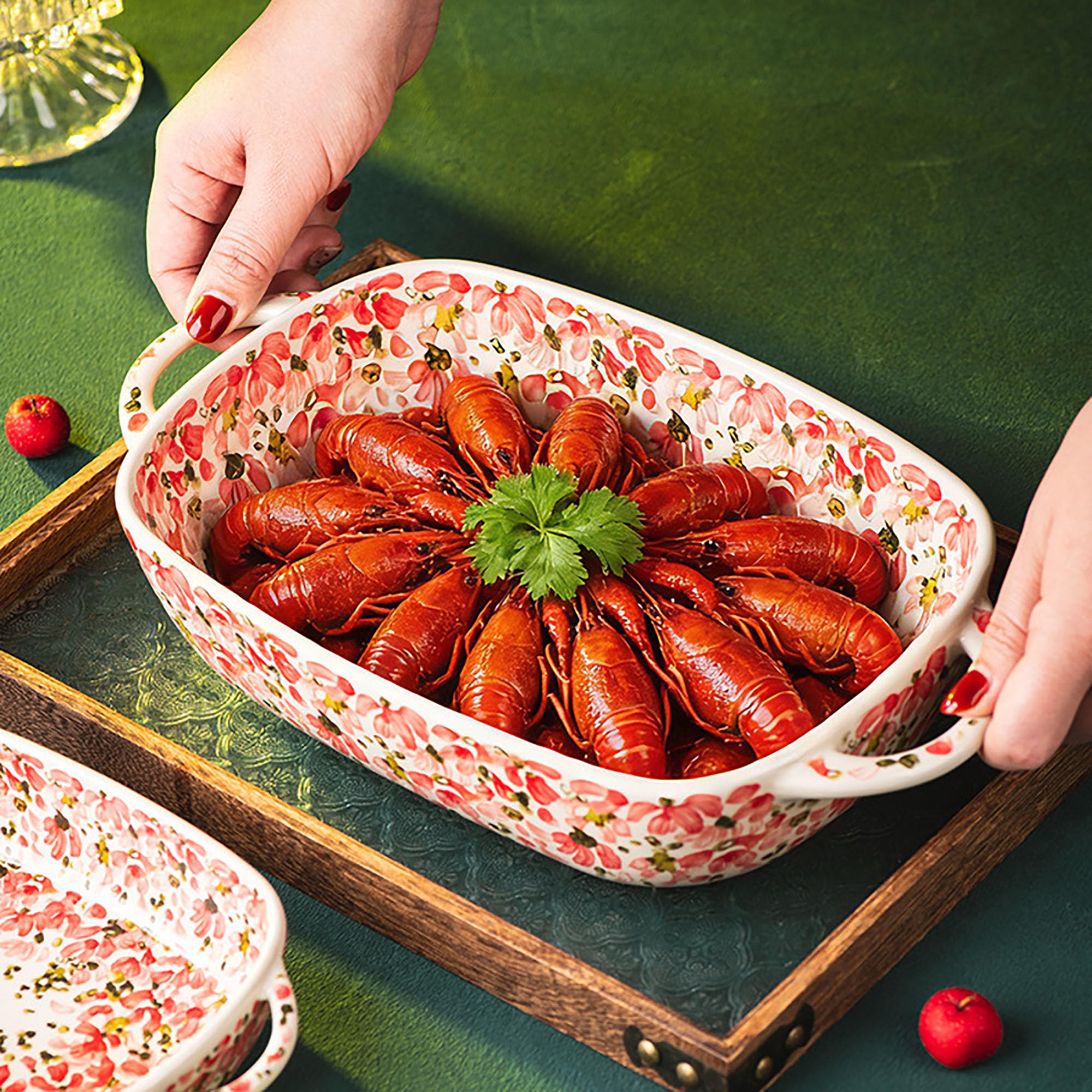Moule à Gratin en Céramique, Plats à Four, Plat à Gratin en Céramiques, Bols avec Poignées viande, Légumes, Soupes, Salade pour Friteuse à Air Chaud, Four, Micro-ondes,C-950ml
