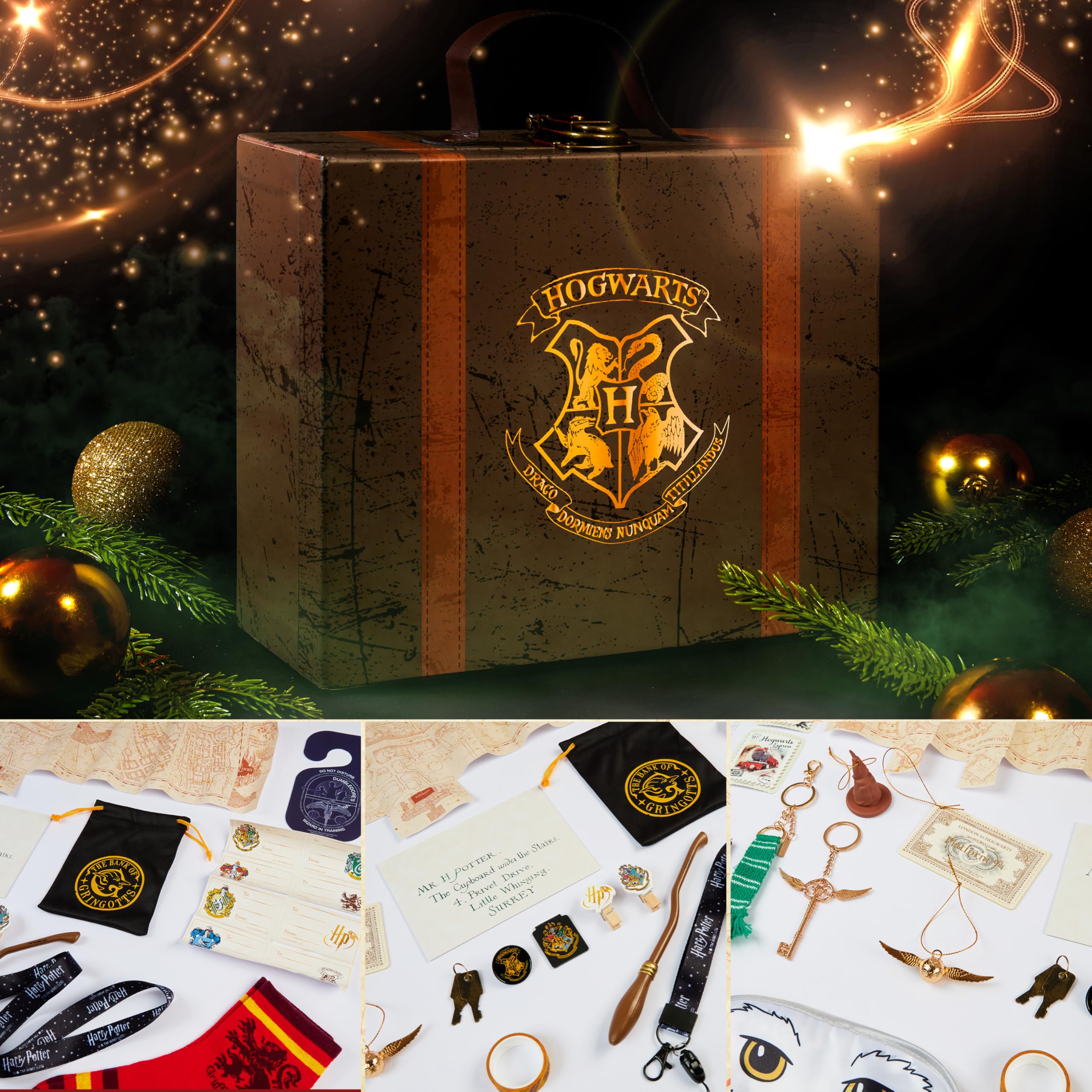 Harry Potter Adventskalender 2025 Kinder, Countdown Kalender mit 24 Überraschungen, Schmuck, Haarschmuck Mädchen, Schreibwaren Set, Geschenk Idee (Braunes Etui)
