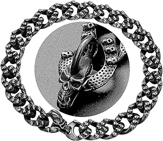 Personality Chain Dog Collar Carving Cool Skulls Pattern, Blacked Stainless Steel Link Chain 22mm Hip Hop Necklace Training Slip Collar for Big Breeds Bully Pitbull, Mastiff(20