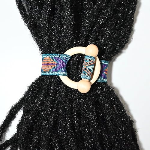 Miniatura 7 de 2 piezas de ligas para el cabello, accesorios para rastas, cinta elástica incrustada, soportes para cola de caballo coloridos estilo bohemio,