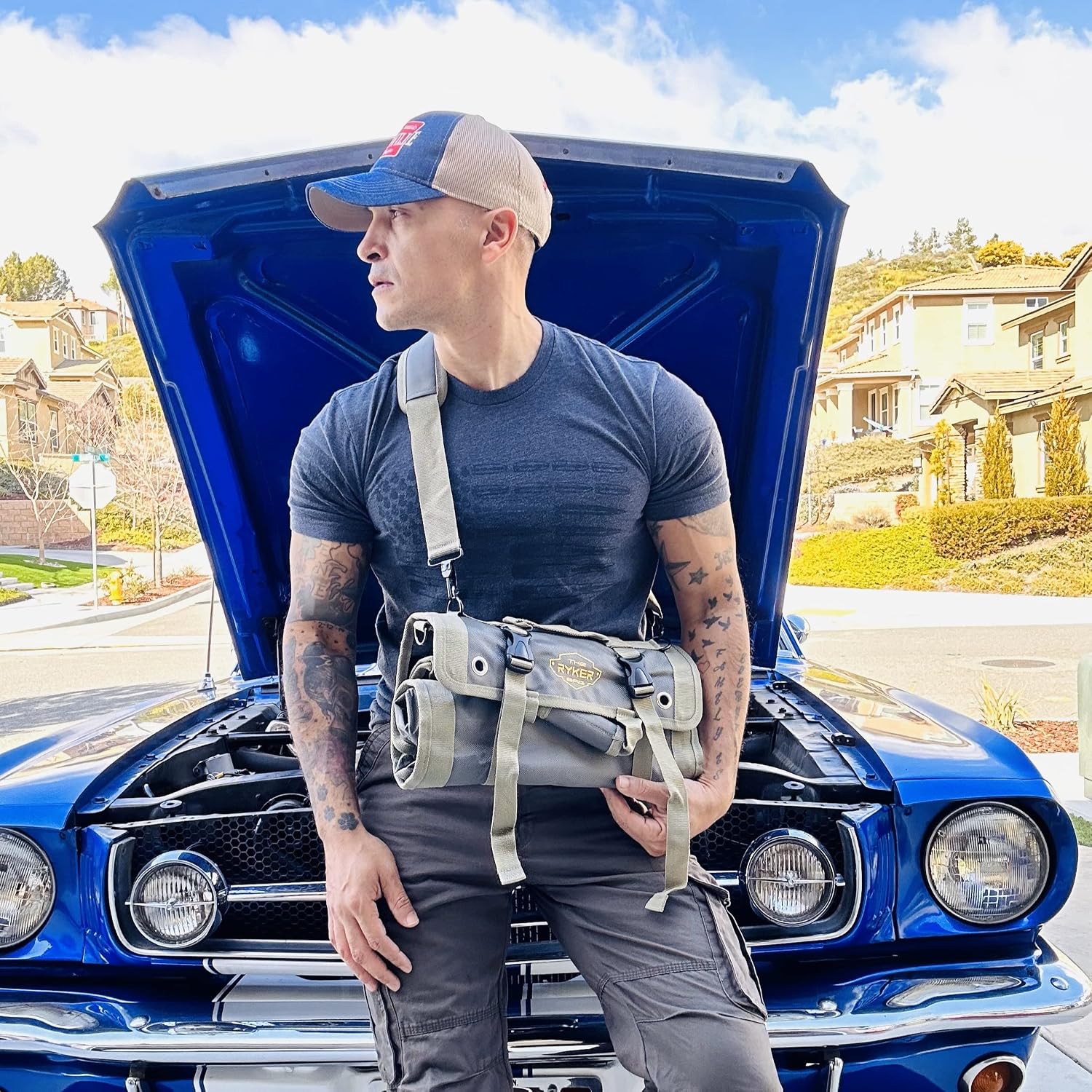 The Ryker Bag PRO Official Tool Roll Organizer – 4 Detachable Tool Pouches + Wrench Organizer, Heavy Duty Tool Bags for men + women Roll Up Tool Bag for Mechanic/Electrician Tools Storage