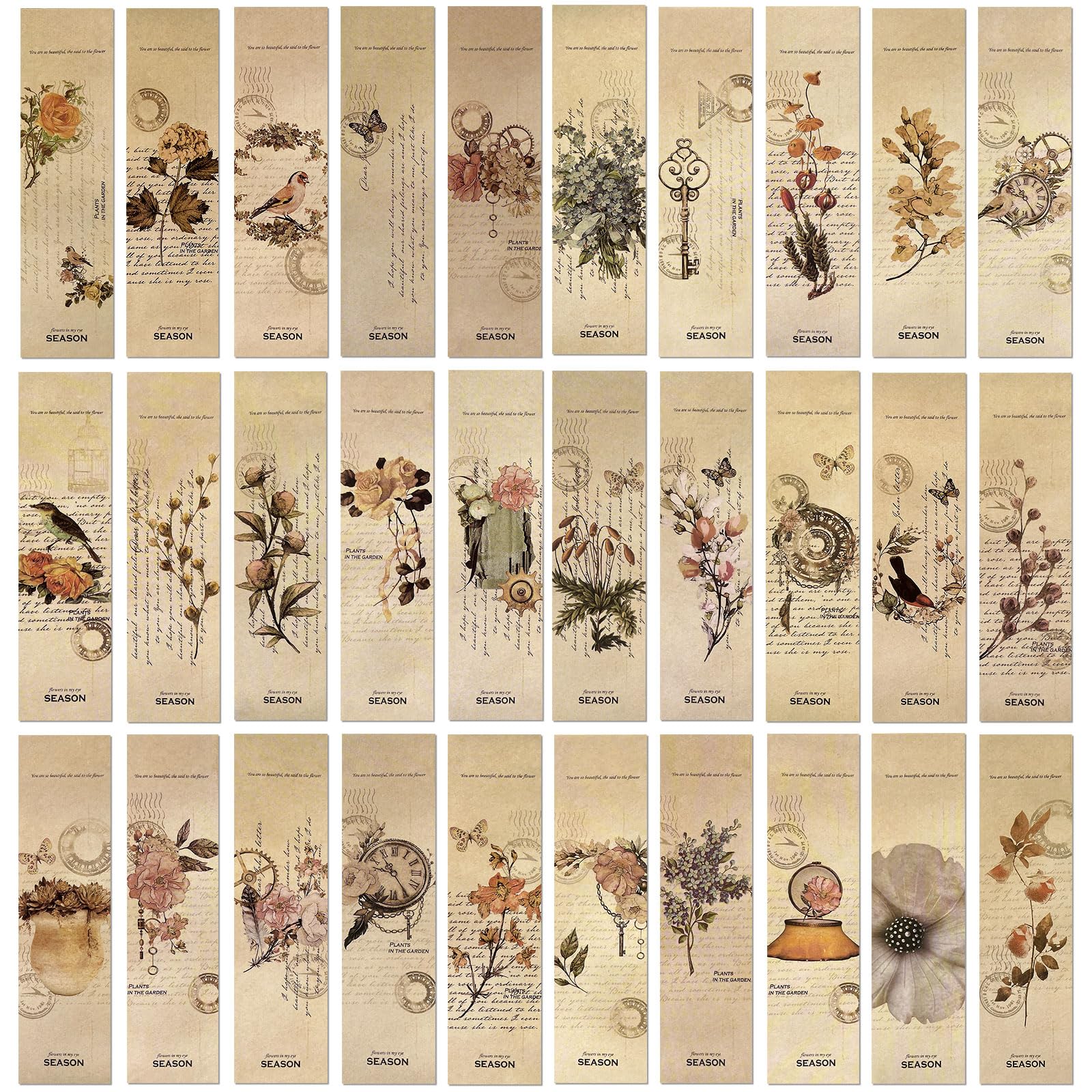 30PCS Vintage Paper Bookmarks,Retro Natural Style Bookmark Set for Reading,Pretty Bookmarks for Men Teens Book Lovers