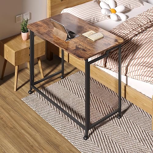 Miniatura 2 de 4NM 31.5" Escritorio móvil pequeño con ruedas para computadora, mesa plegable para portátil con ruedas, escritorio de oficina portátil para espacios