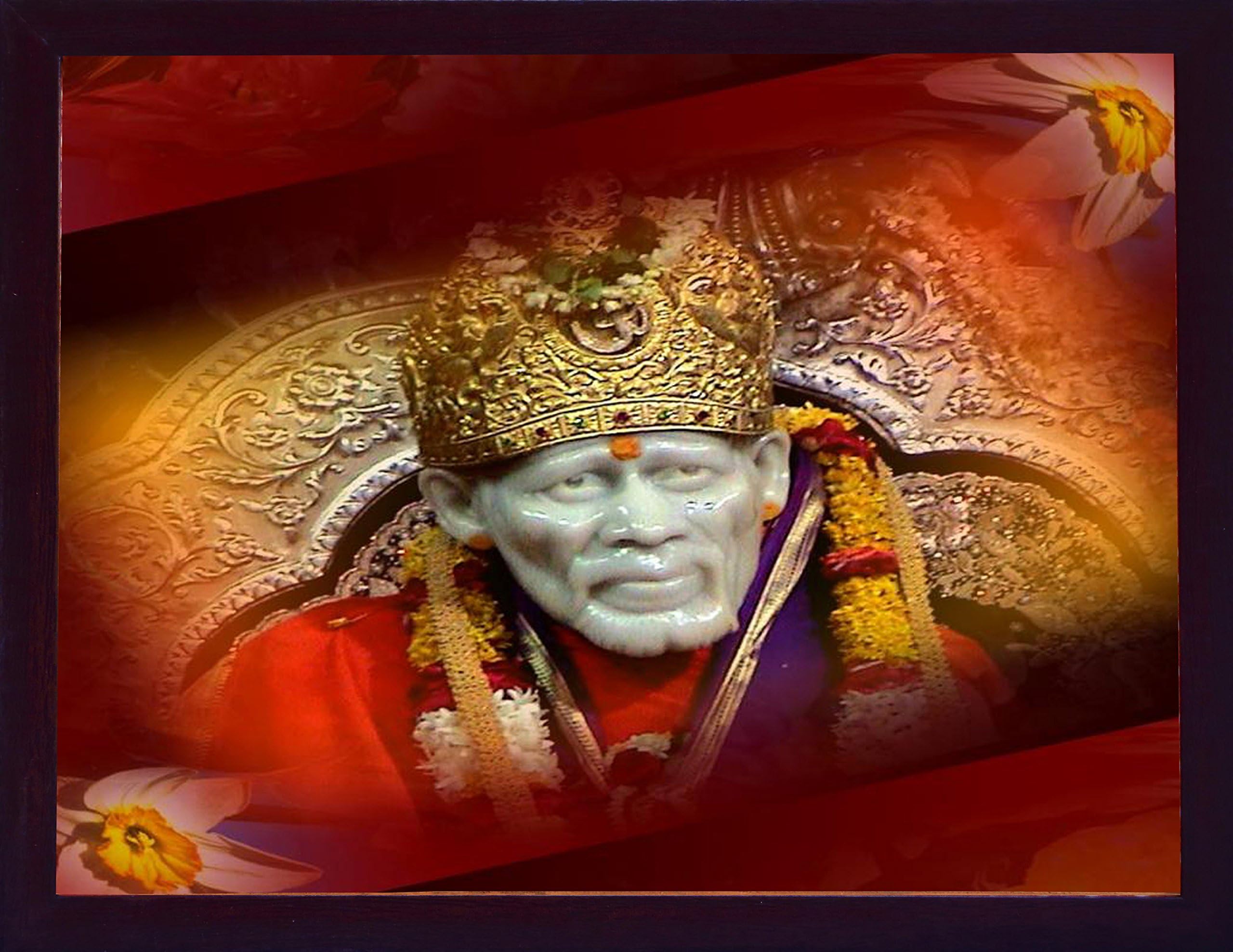Handicraft Store Sai Baba with Marble Statue with Facial Expression, A Elegant and Religious Poster with Water Proof Lamination, Must for Home décor and Religious Purpose