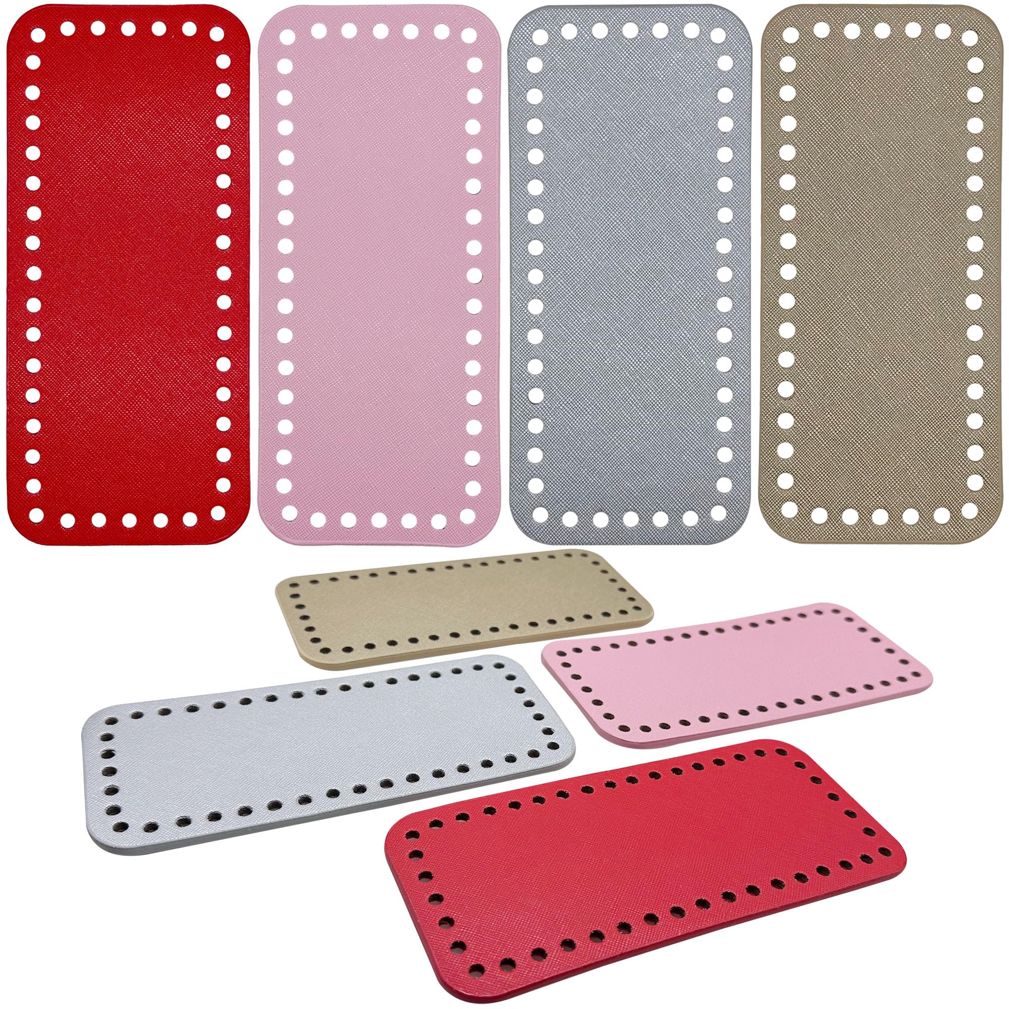 Yayatty 4 Color PU Leather Rectangle Bag Base Insert Cushion Base with Holes for DIY Knitting Crochet Bags, Tote, Bucket, Purse Making Supply