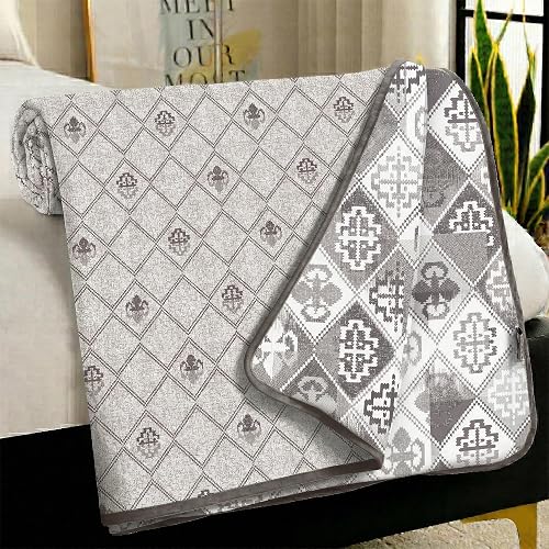 Story@Home AC Quilted King Size Bed Cotton 100%| 150GSM 225 x 240 CM Quilt AC Blanket for Summer | AC Comforter Double Bed | White & Pale Mauve, Abstract & Motif Reversible Design| All-Season Blanket