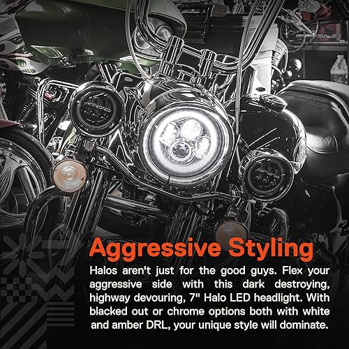 Miniatura 11 de Faro LED CREE de 7 pulgadas para Harley Davidson [acabado negro] [Halo DRL] [4500 lúmenes] [H4 convertidores «Plug and Play»] [bus CAN] Touring Dyna