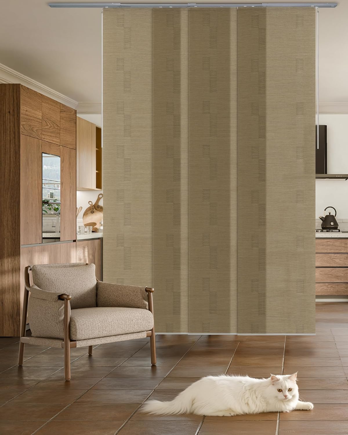 GoDear Design Adjustable Panel Track Blinds for Room Dividers 45.8"- 86" W x 96" H, Extendable Vertical Blinds for Sliding Glass Doors Closet Doors, Trimmable Fabric Panel Curtains, Semi-Sheer, Yucca