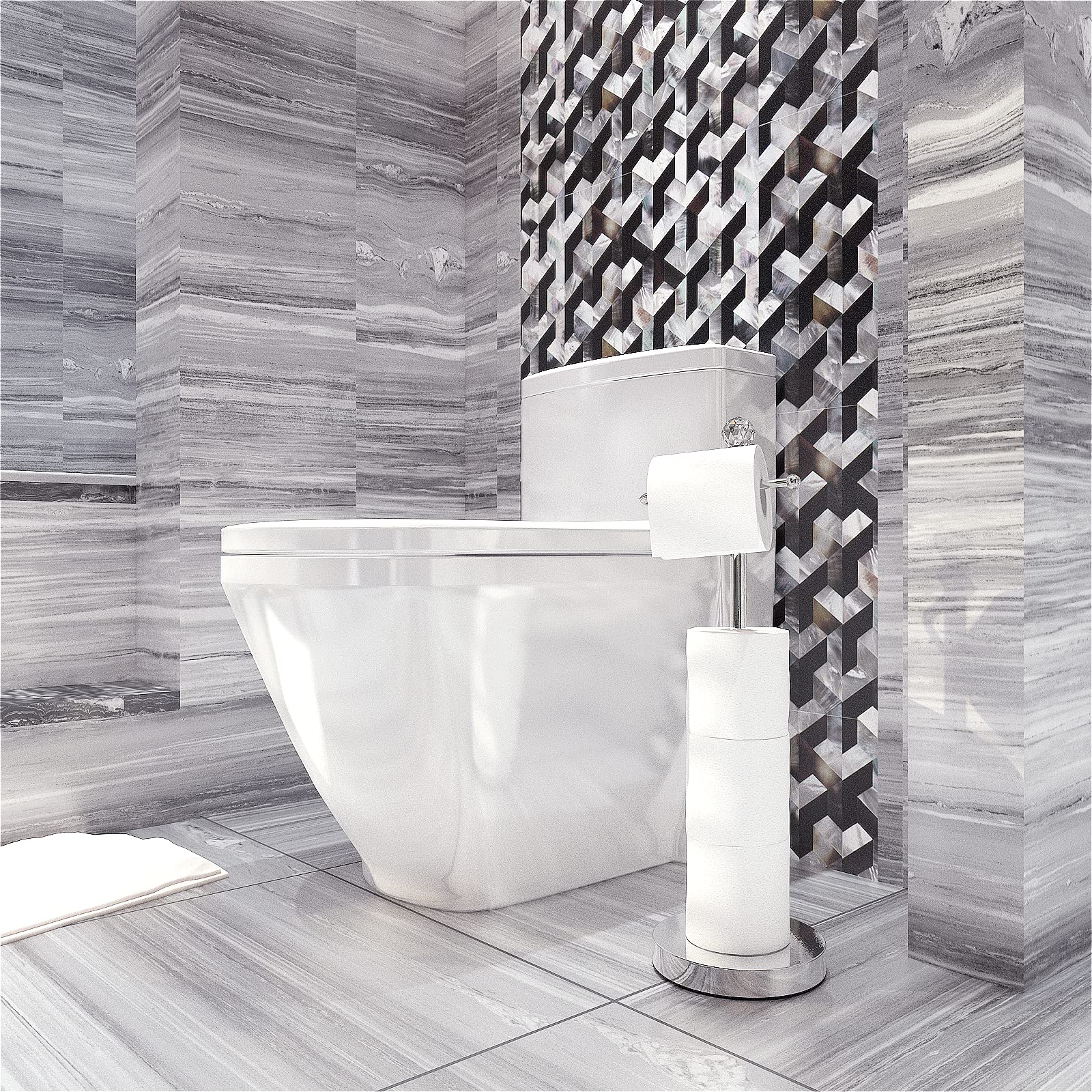 ROLABAM Heavy Weighted Toilet Paper Holder (with Reserve Function) Free Standing Toilet Paper Holder Stand for Bathroom Total Height 24.4" with Crystal Finialï¼ŒChrome Finish