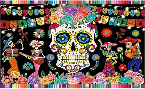 Allenjoy Día de los Muertos Fondo Mexicano Dia DE Los Muertos Fotografía Fondo Fiesta Calavera Azúcar Fiesta Banner Suministros Decoración Cabina de