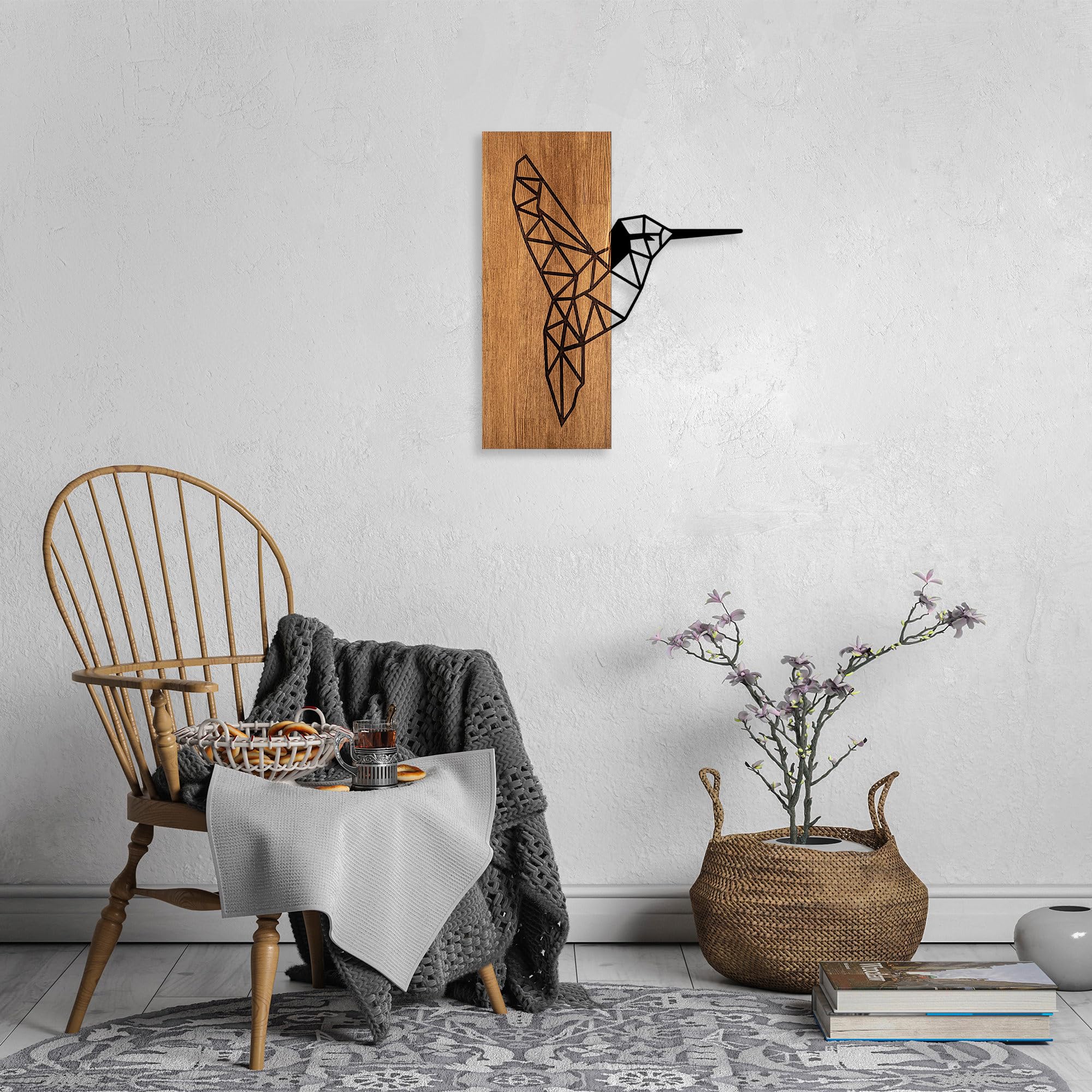 Elegant Decorative Wooden Wall Accessory, Walnut & Black, 48 x 58 cm, 50% Wood (3 cm) & Metal (1.5 mm), Unique Texture & Colour Variations