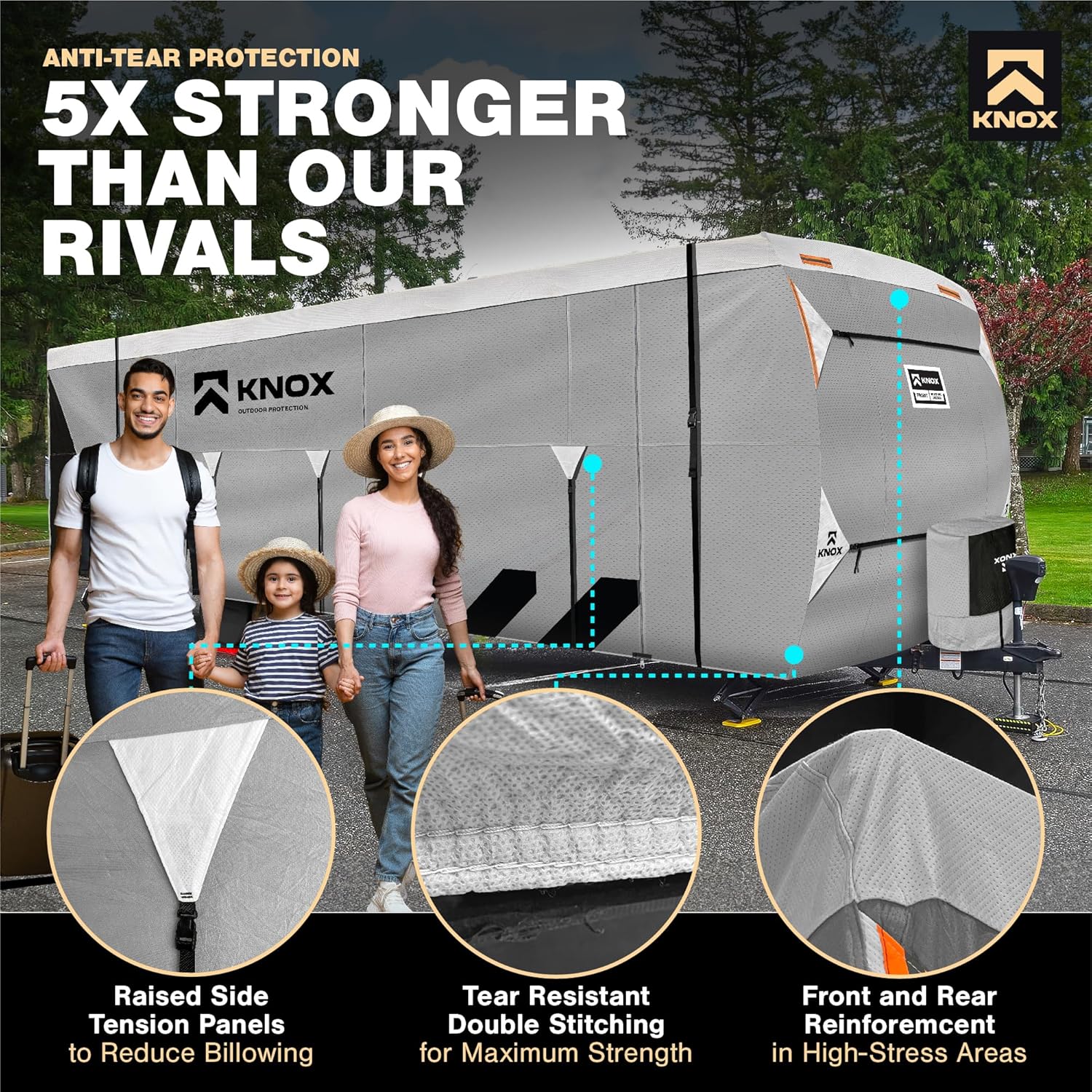 3rd Gen Travel Trailer Cover, Anti-Tear 7 Layer APEX Fabric, Fits Motorhome RV Cover, Toy Hauler Cover, Camper Cover, Includes Ladder Cover, Tire Covers and Gutter Covers - Size 20-22 ft