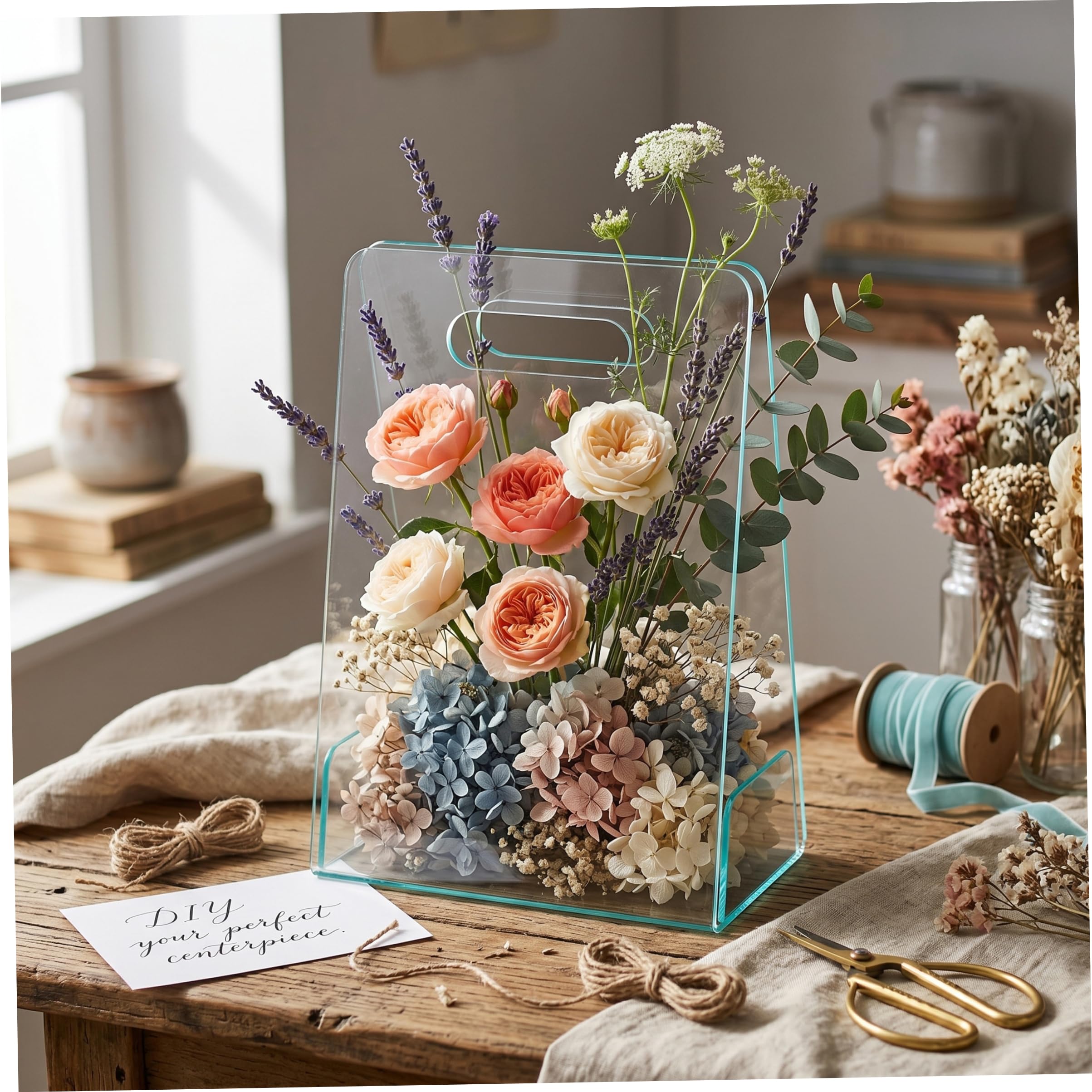 2 pezzi di fioriera in acrilico borsa di fiori trasparente con manici forniture scatola portatile portatile per matrimoni, compleanni, vacanze, trasparente