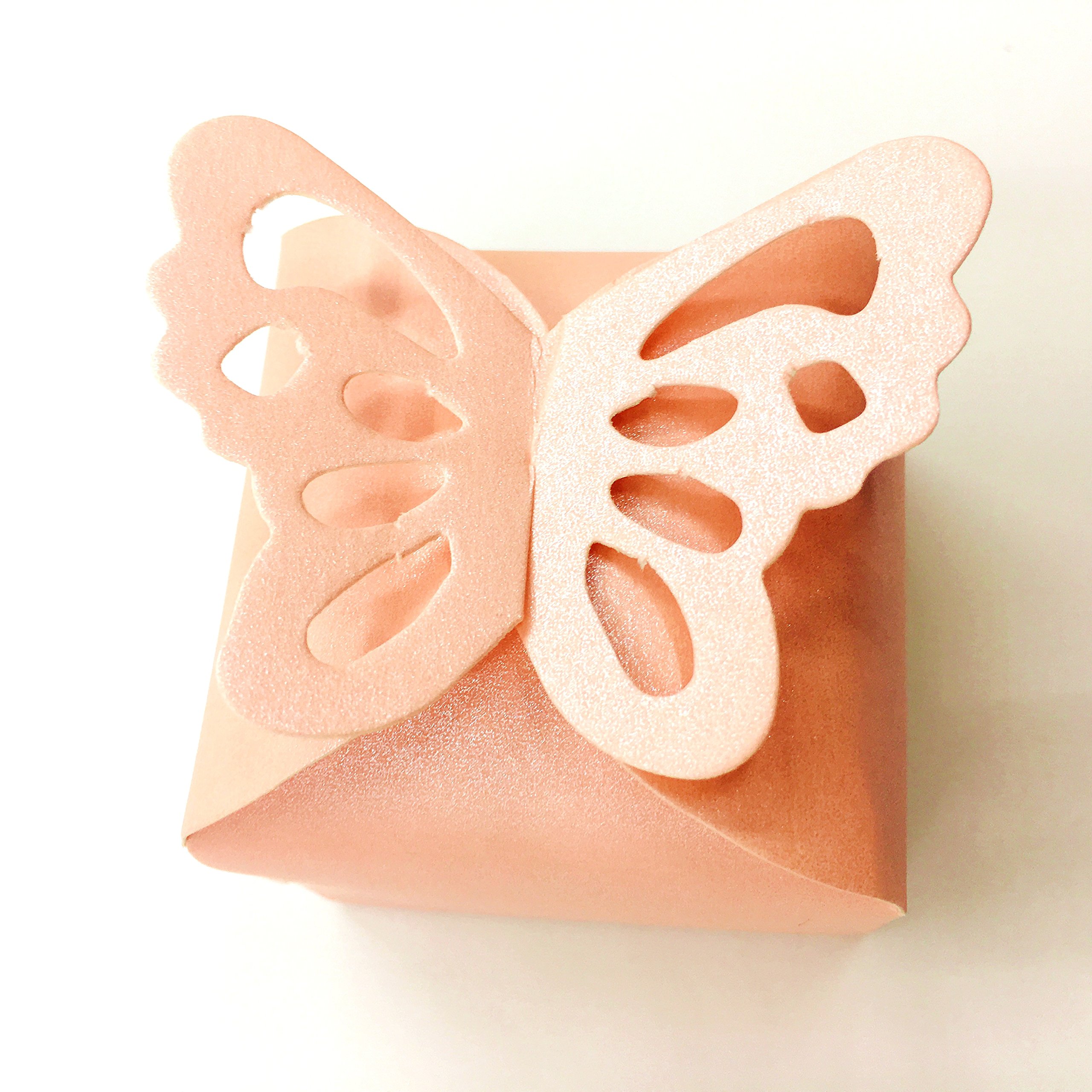 Juego de cajas de dulces con forma de cubo rosa, caja de regalo de mariposa, para bodas, fiestas, regalos, día de la madre, baby shower, suministros de fiesta de 2 x 2 x 2 pulgadas, 50 unidades