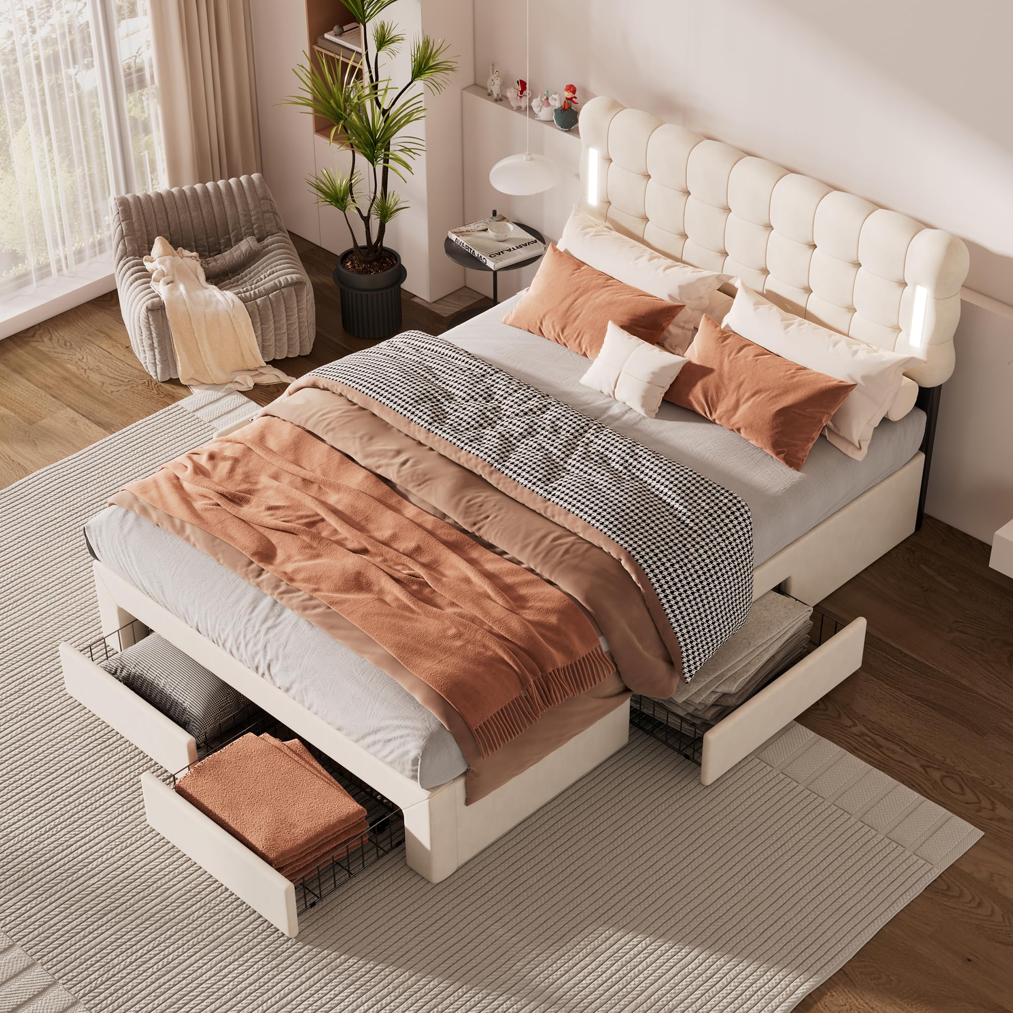 Gestoffeerd Bed 140 × 200 Cm - Tweepersoonsbed Met Metalen Lattenbodem Grote Opbergruimte Zijwaar Zwart