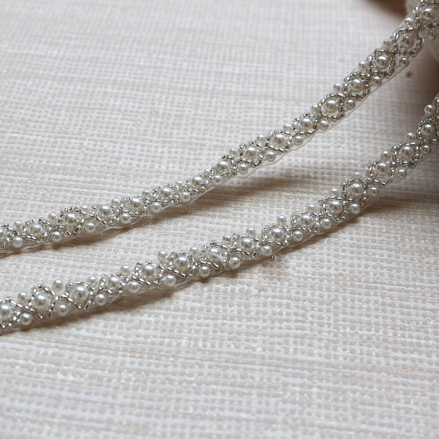 LITTLE PANDADA 2 Yards Pearl Beaded Trim Bridal Lace Ribbon Trimming Edge for DIY Craft Sewing on Costume Bridal Dress Decor 1cm (Ivory) : Arts, Crafts & Sewing