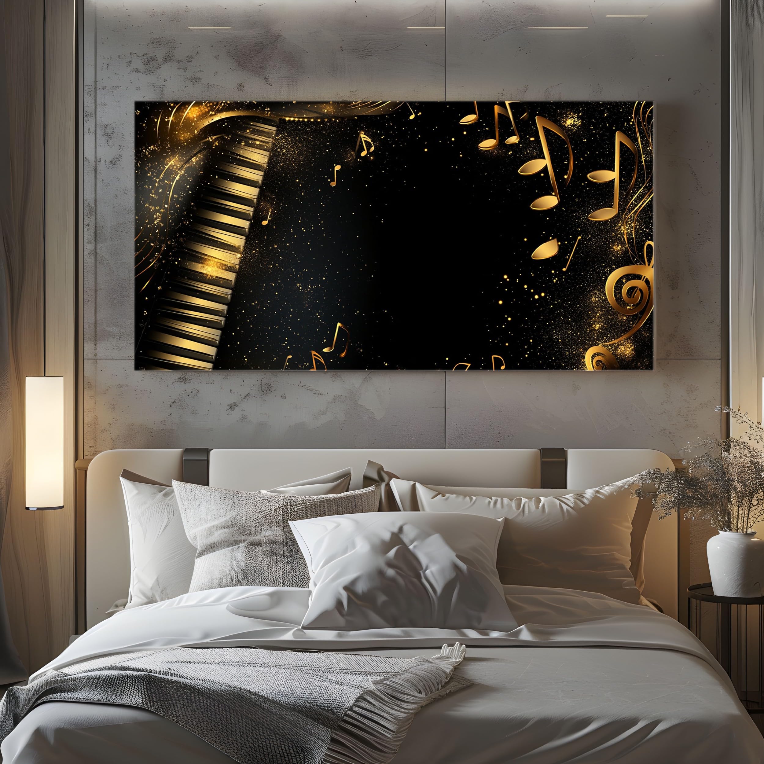 ZORYAN Stampa su Tela Tema Musicale Pianoforte Senza Cornice 80x160cm | Quadro Moderno per Soggiorno Spartito con Chiave Classica Poster da Parete Cielo Stellato di Lusso Decorazioni per Camera