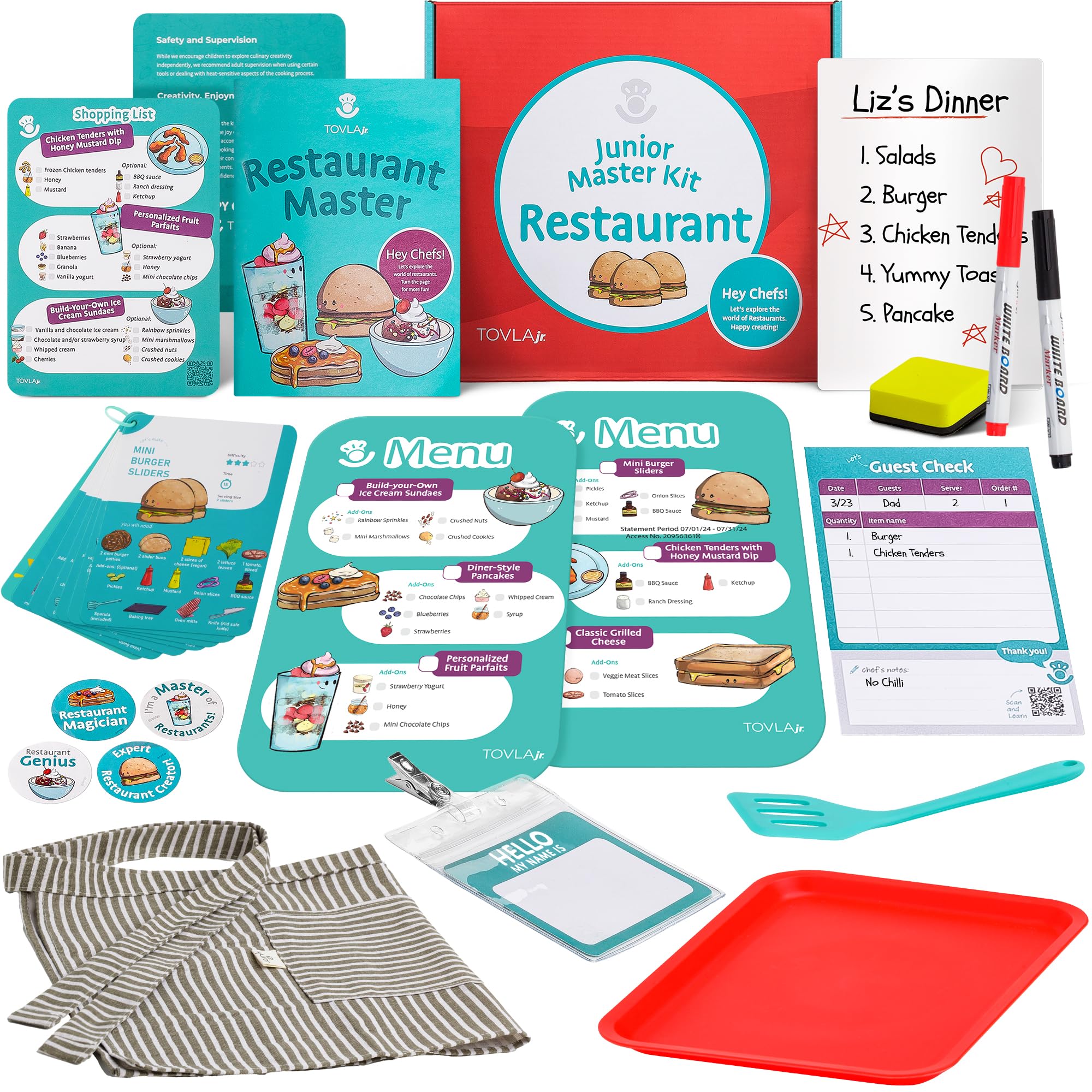Tovla Jr. Real Restaurant Cooking Set for Kids | Montessori-Inspired STEM Kit for Ages 4+ | Hands-On Cooking Tools, Visual Recipe Cards, Educational