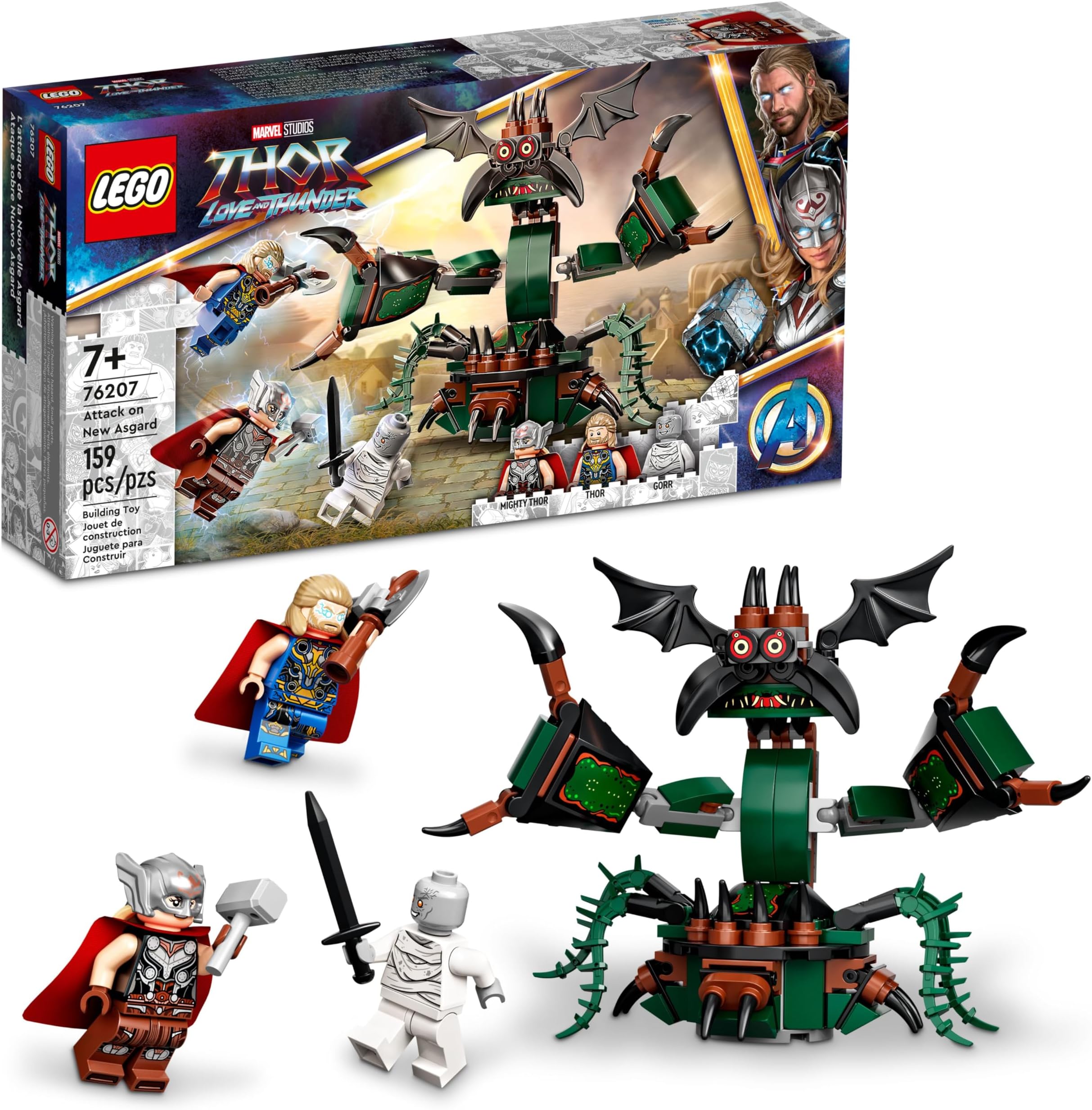 Marvel Attack on New Asgard, Thor Buildable Toy 76207 with Hammer, Stormbreaker and Monster Figure, Love and Thunder Movie Set