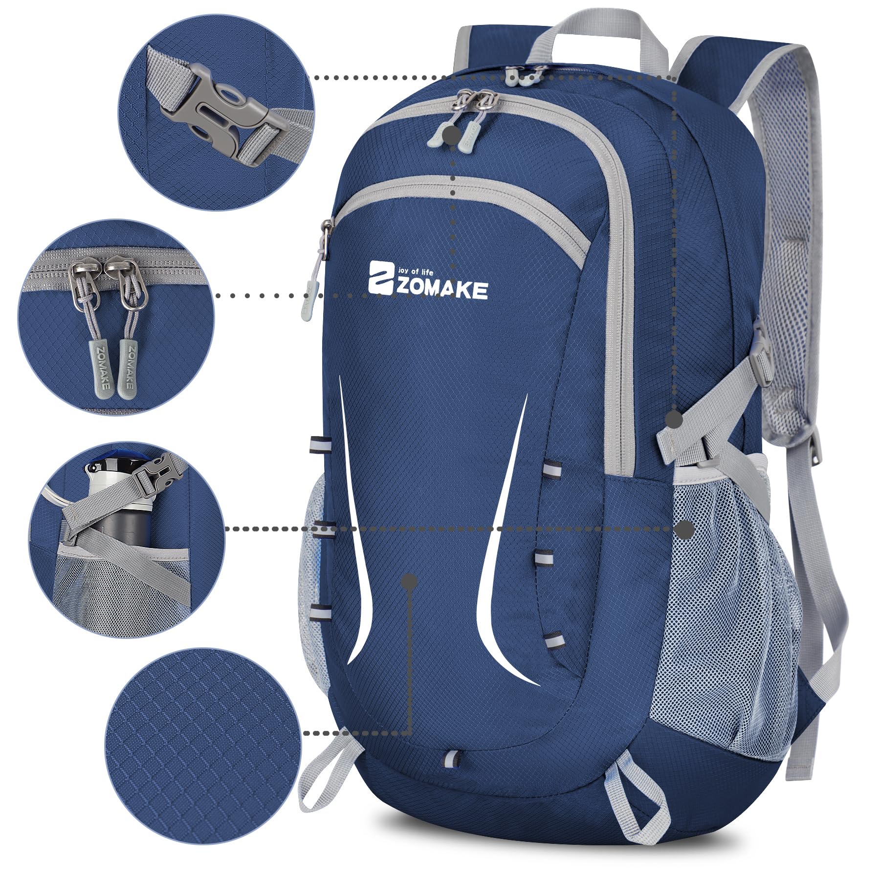 ZOMAKE Zaino da Trekking Leggero da 40L,Pieghevole,Impermeabile da Viaggio per Uomini E Donne (Blu Navy-PL)