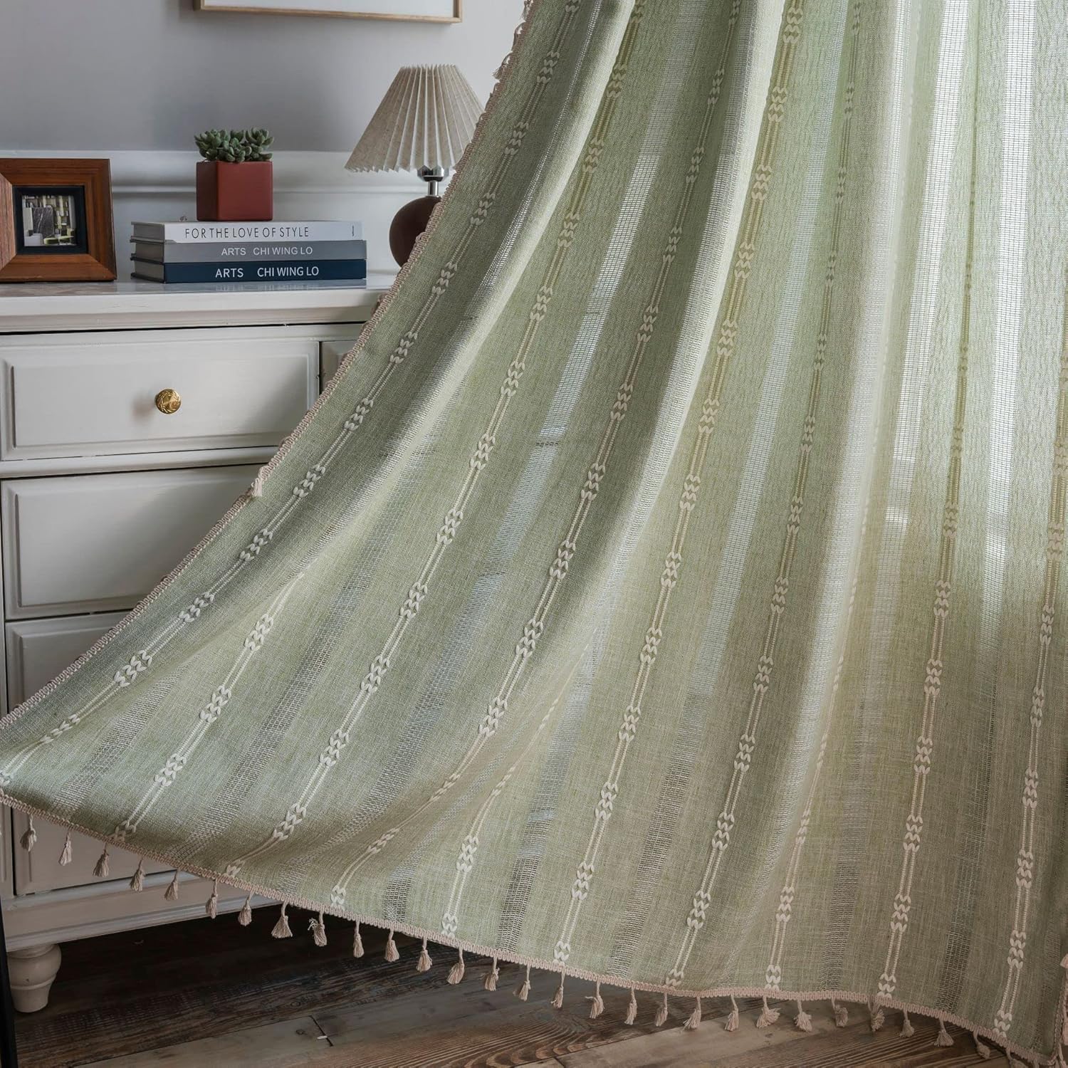 Amazon.com: TOPSMCHER 2 Panels Sage Green Boho Curtains for Living Room ...