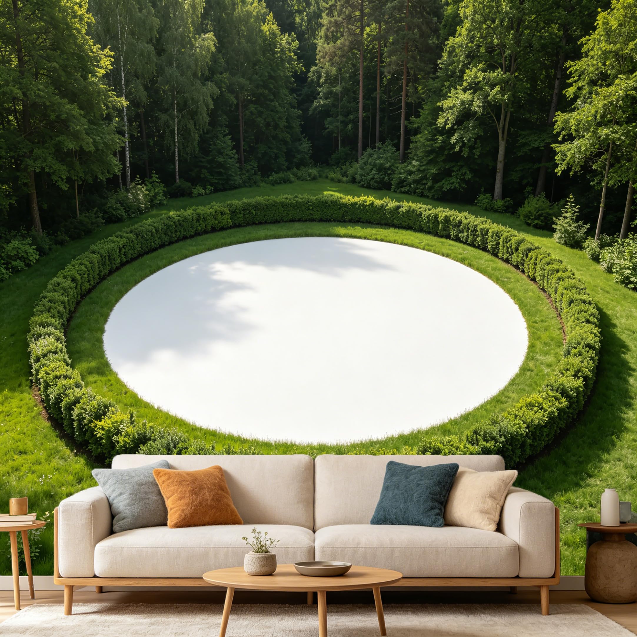 Custom Size Wall Mural Minimalist Geometric Circle Nature Forest Landscape SelfAdhesive Art Prints wall Fabric（No PVC） Removable Wallpaper Home Bedroom Decor