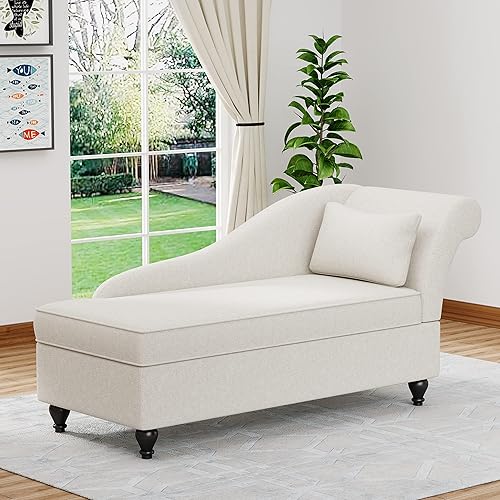 Miniatura 8 de Yongqiang Tumbona de almacenamiento para interiores, tumbona tapizada con almacenamiento para dormitorio, sala de estar, oficina, tela beige