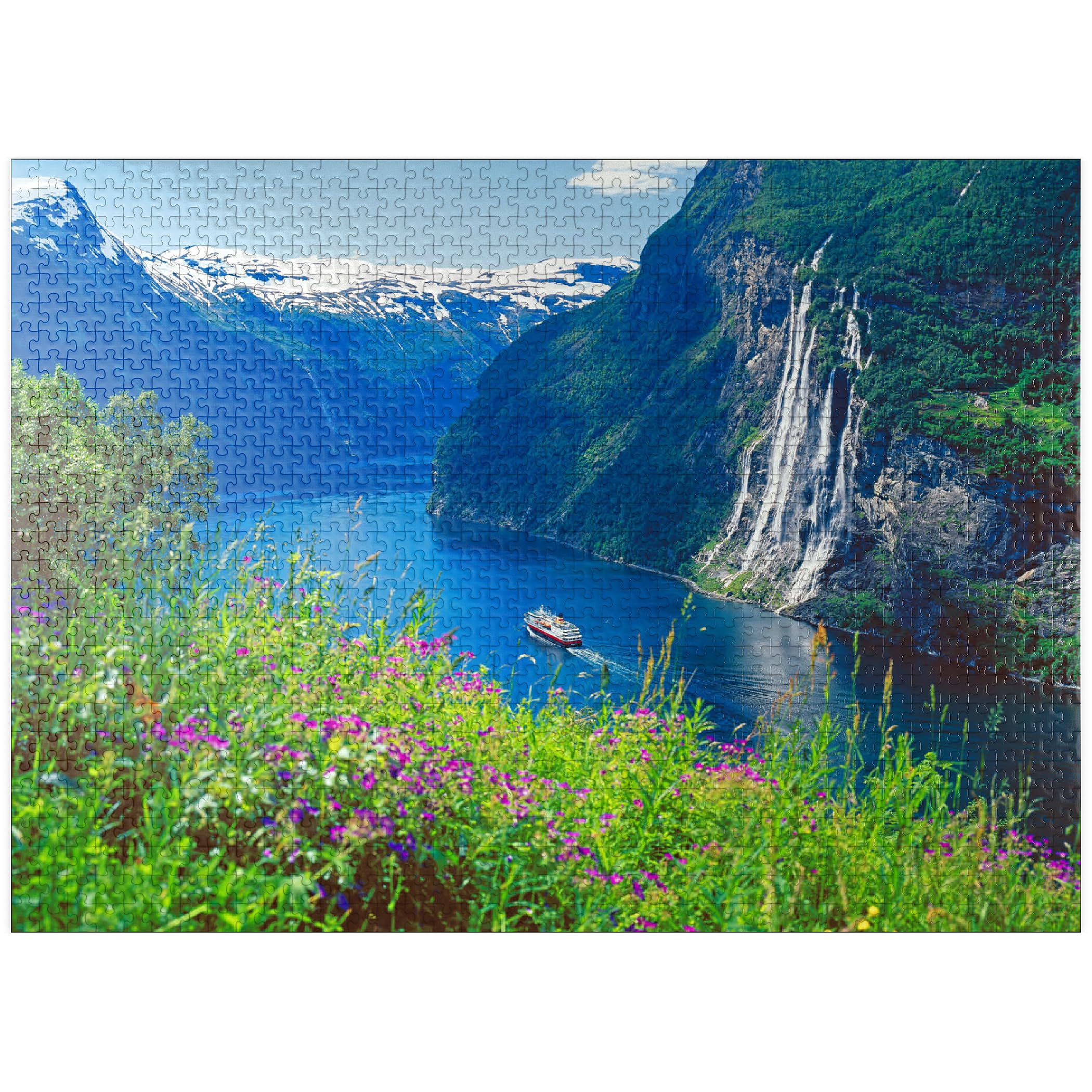 MyPuzzle Geiranger Fjord and Seven Sisters Waterfall, Norvegia centrale, Norvegia - Puzzle premium da 1000 pezzi per adulti