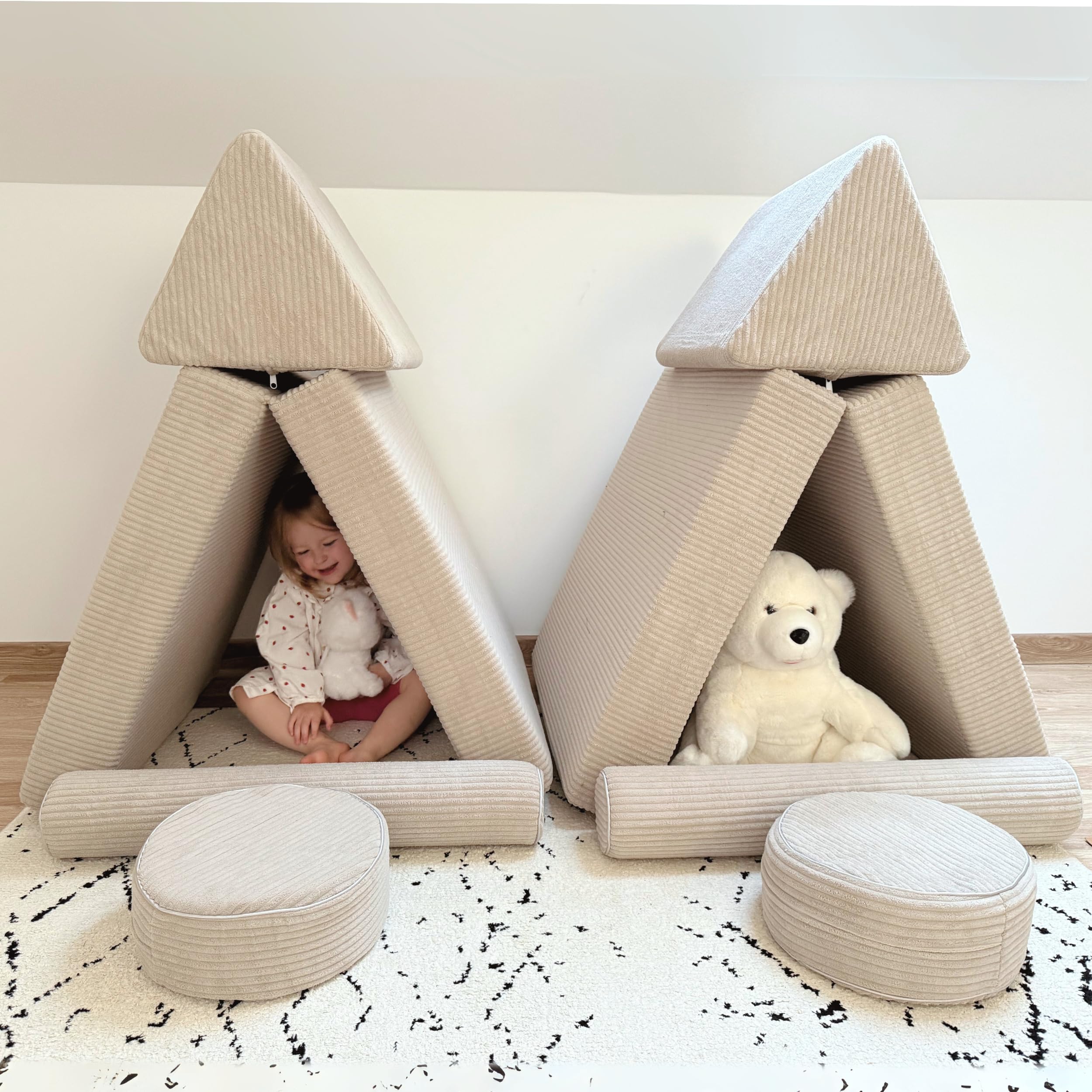 Flumi Modulares Kindersofa 10-teilig – Kindercouch für Kinderzimmer mit waschbarem Bezug, personalisierbar mit Namen (Cord Beige)