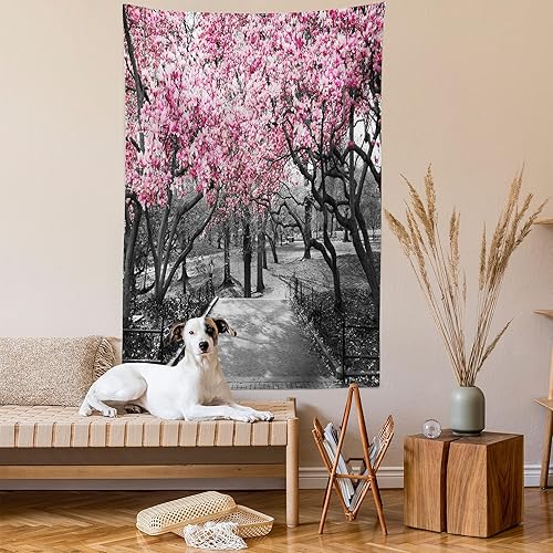 Miniatura 2 de Lunarable NYC - Tapiz de flores en Central Park, paisaje, cerezos, bosque, temporada de primavera, decoración de tela para colgar en la pared para