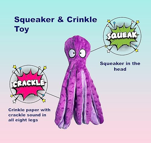 Miniatura 4 de Juguetes chirriantes para perros, pulpo sin relleno, juguetes para cachorros, juguetes duraderos para perros pequeños, medianos y grandes, juguete